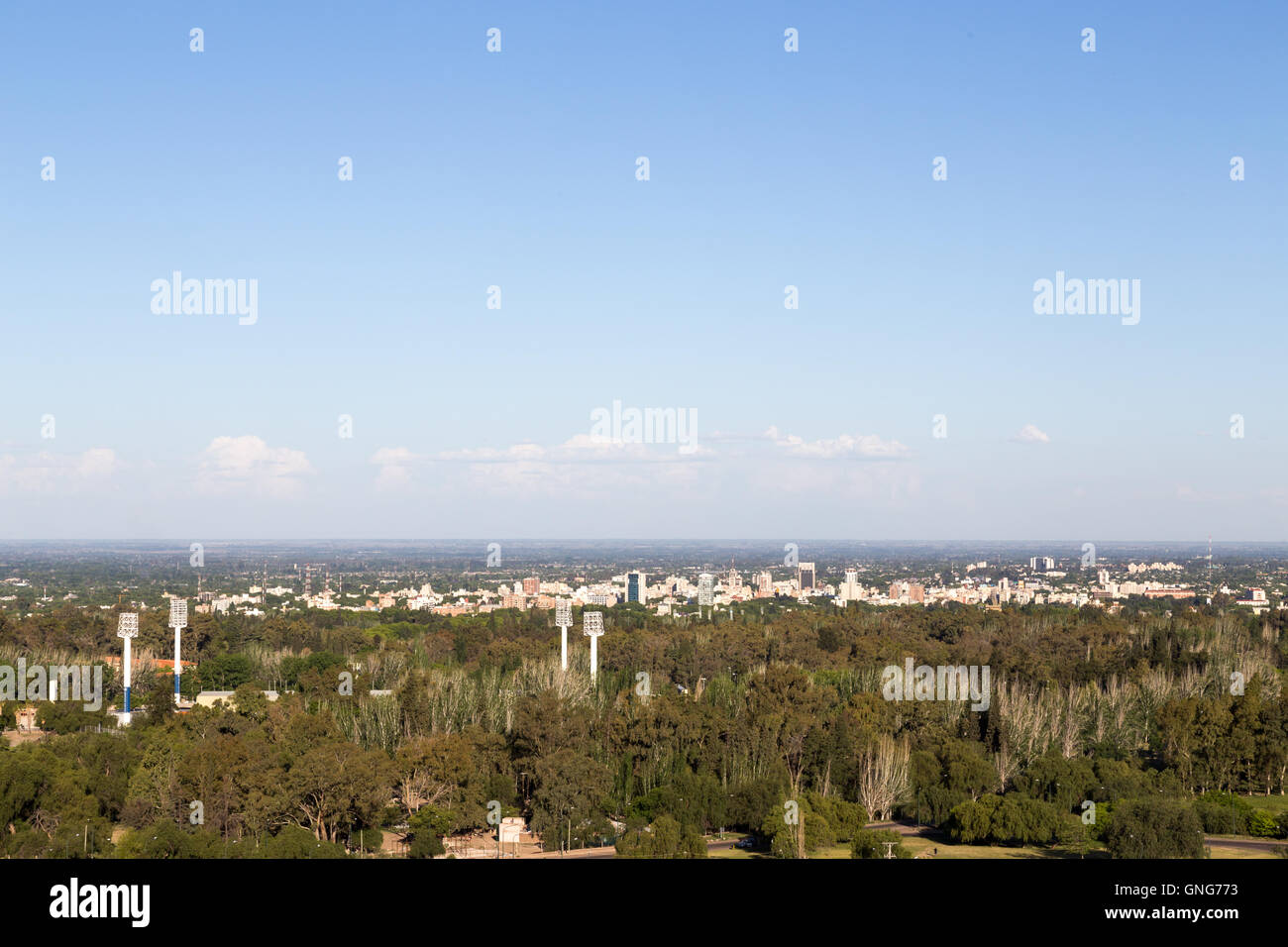 Mendoza, Argentina - November 22, 2015: Skyline of the Argentinian city Mendoza as seen from the Cerro De La Gloria Stock Photo