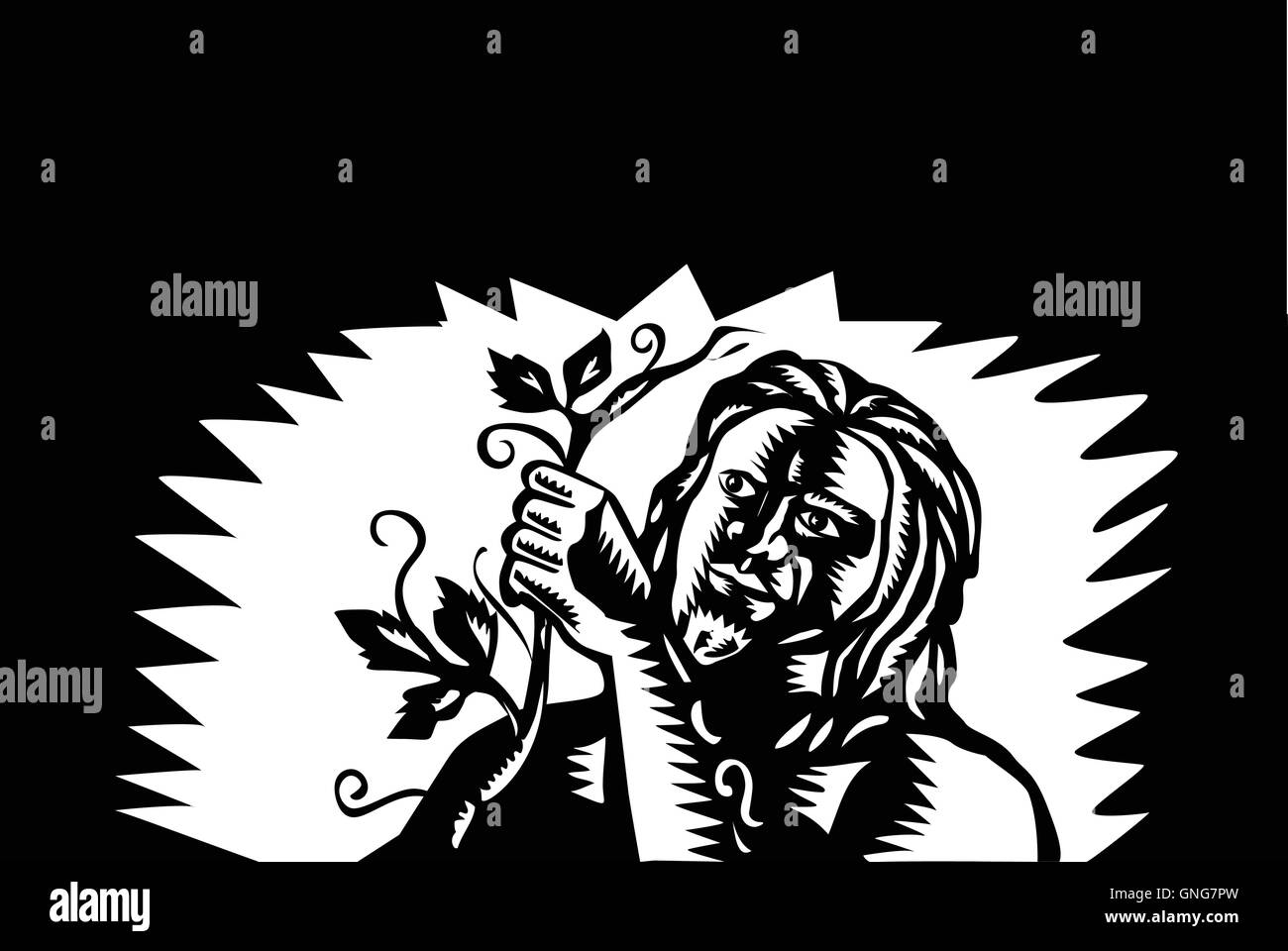 Samoan God Tagaloa Holding a Vine Woodcut Stock Vector Image & Art - Alamy