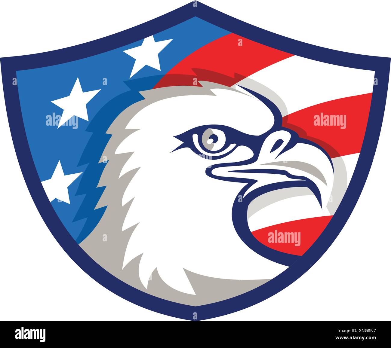 Bald Eagle Head USA Flag Shield Retro Stock Vector