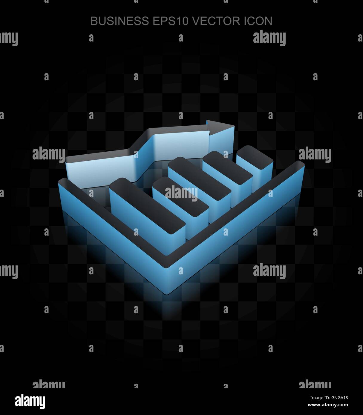 Finance icon: Blue 3d Decline Graph made of paper, transparent shadow, EPS 10 vector. Stock Vector