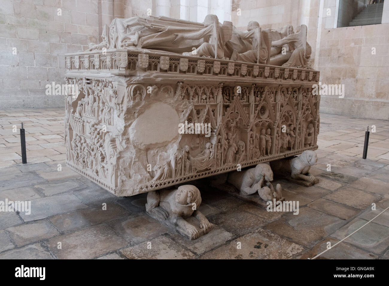 Gothic royal tomb of Inês de Castro  in the Alcobaça Monastery, Portugal. Stock Photo