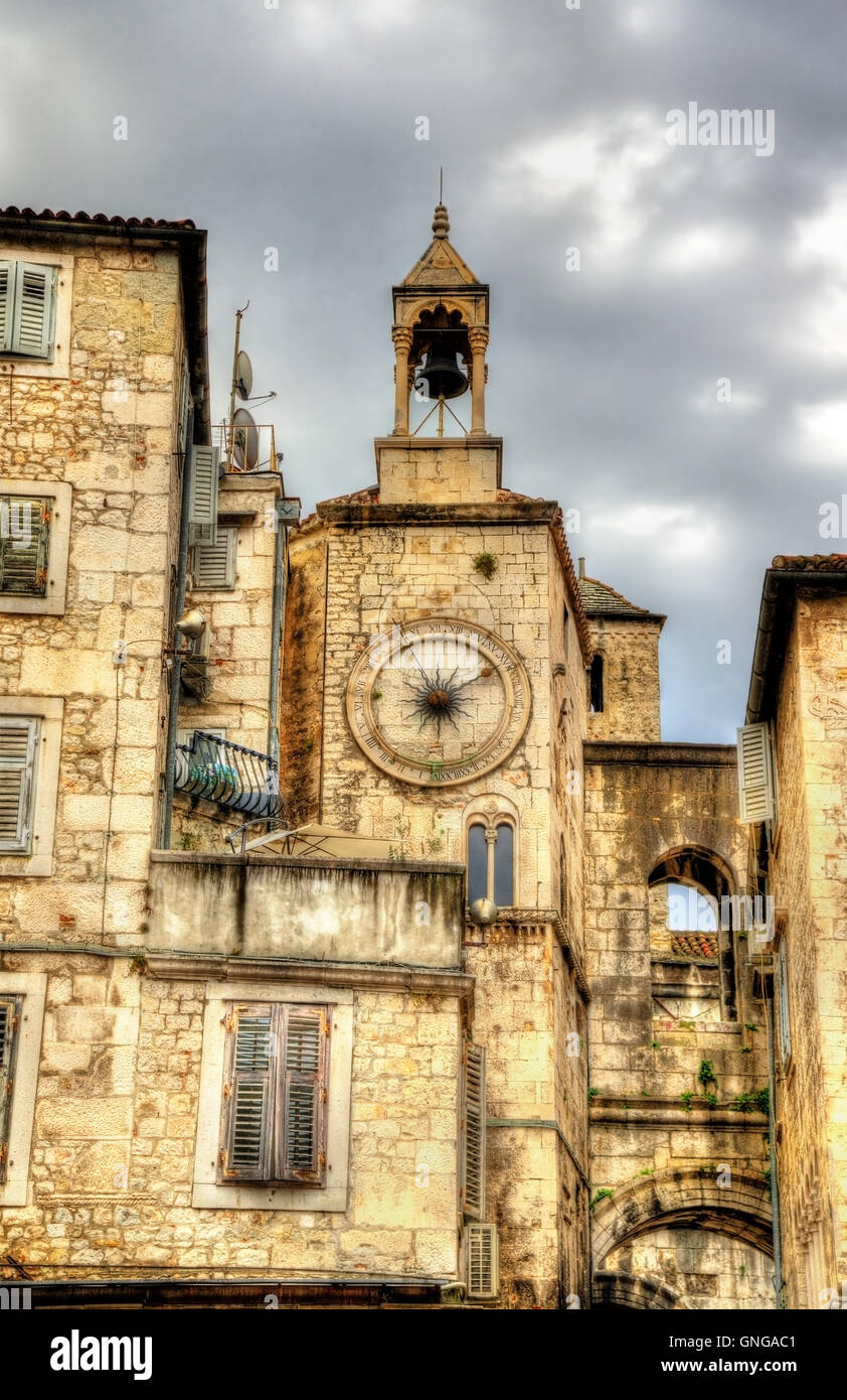 Tower-Clock at Diocletian Palace in Split - Croatia Stock Photo