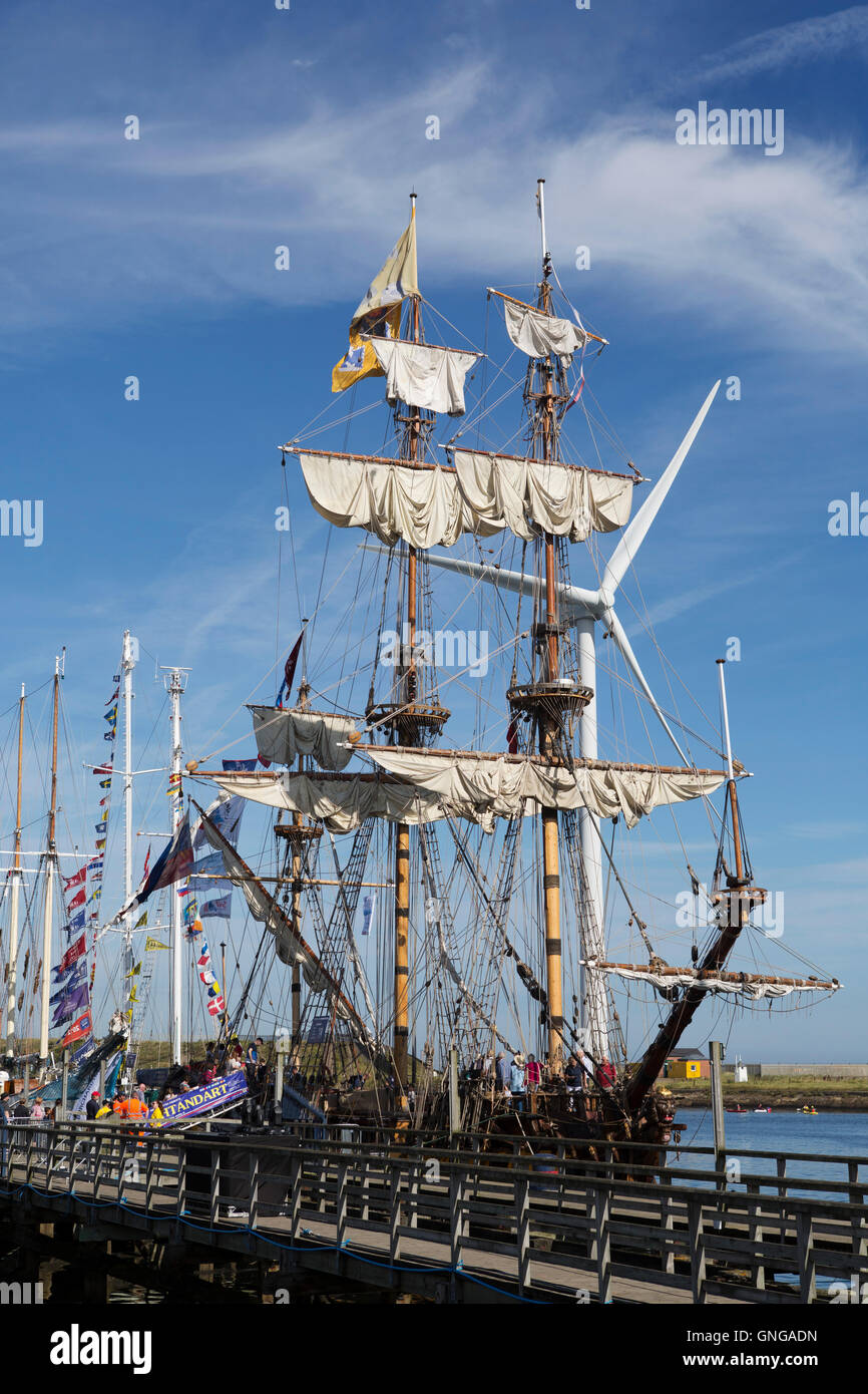 The Shtandart rigged sailing ship in harbour during the North Sea Tall Ships Regatta at Blyth in Northumberland, England. Stock Photo