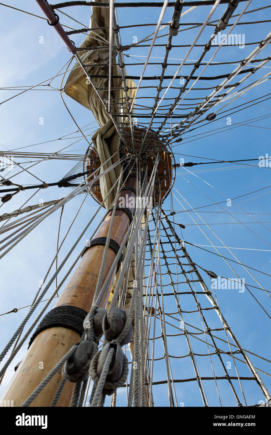 Rigging on the Shtandart sailing ship, in harbour during the North Sea