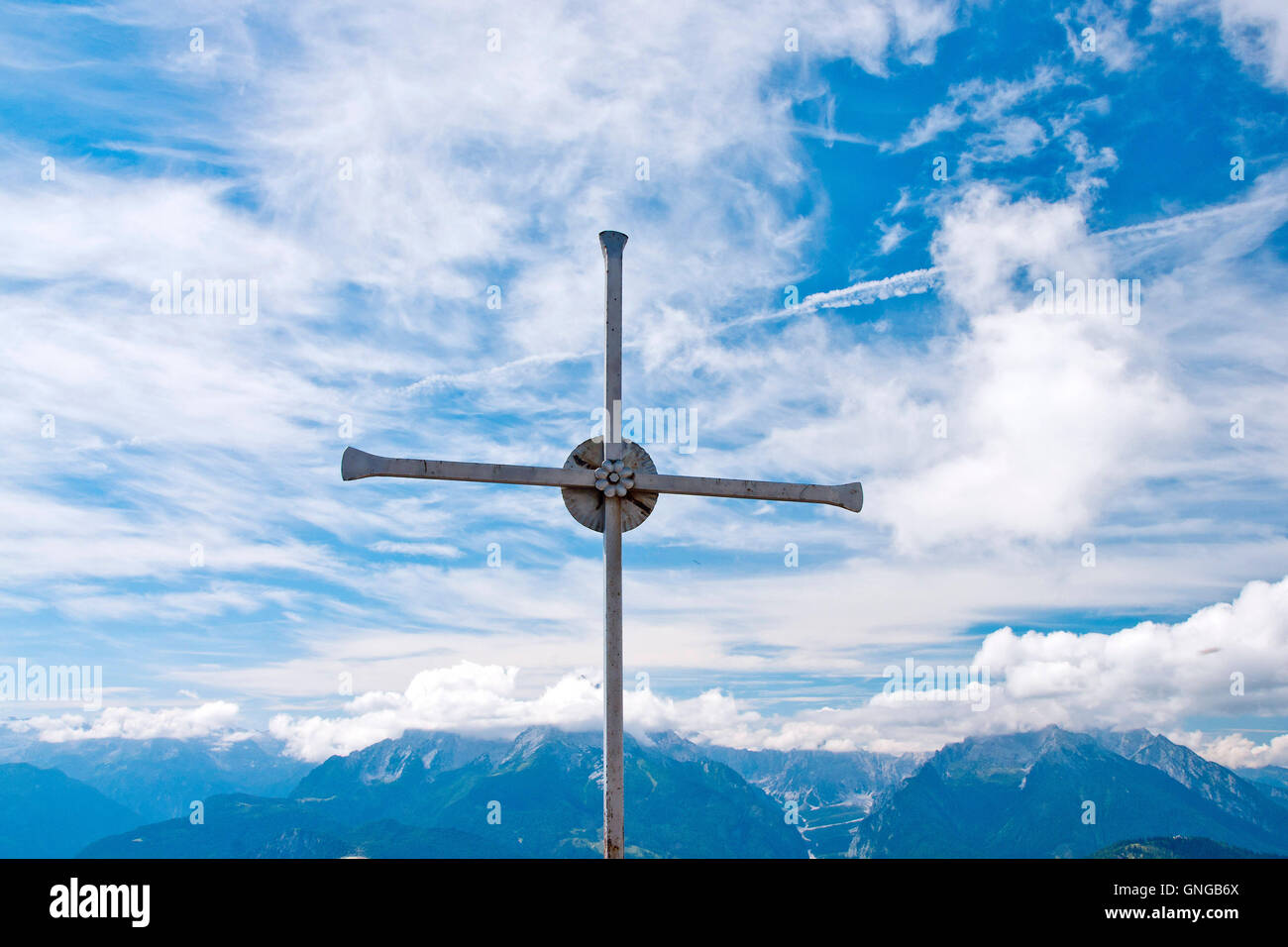 Summit cross on the Rauher Kopf in the Berchtesgaden Alps Stock Photo
