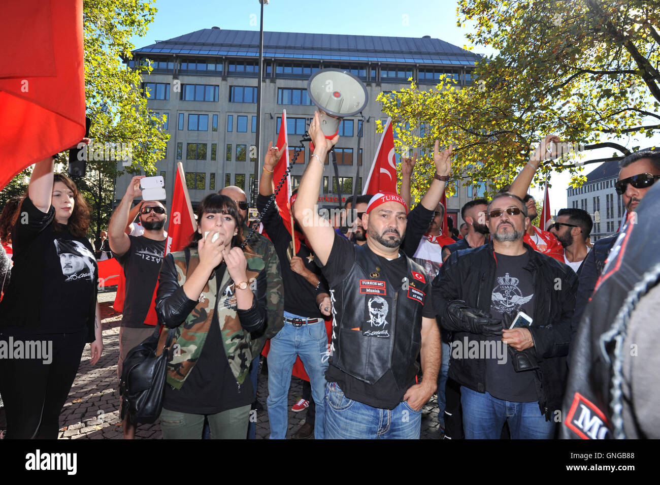 'The motorcycle club ''MC Turkos'' demonstrates in Munich against arms shipments to Kurds, 2014' Stock Photo