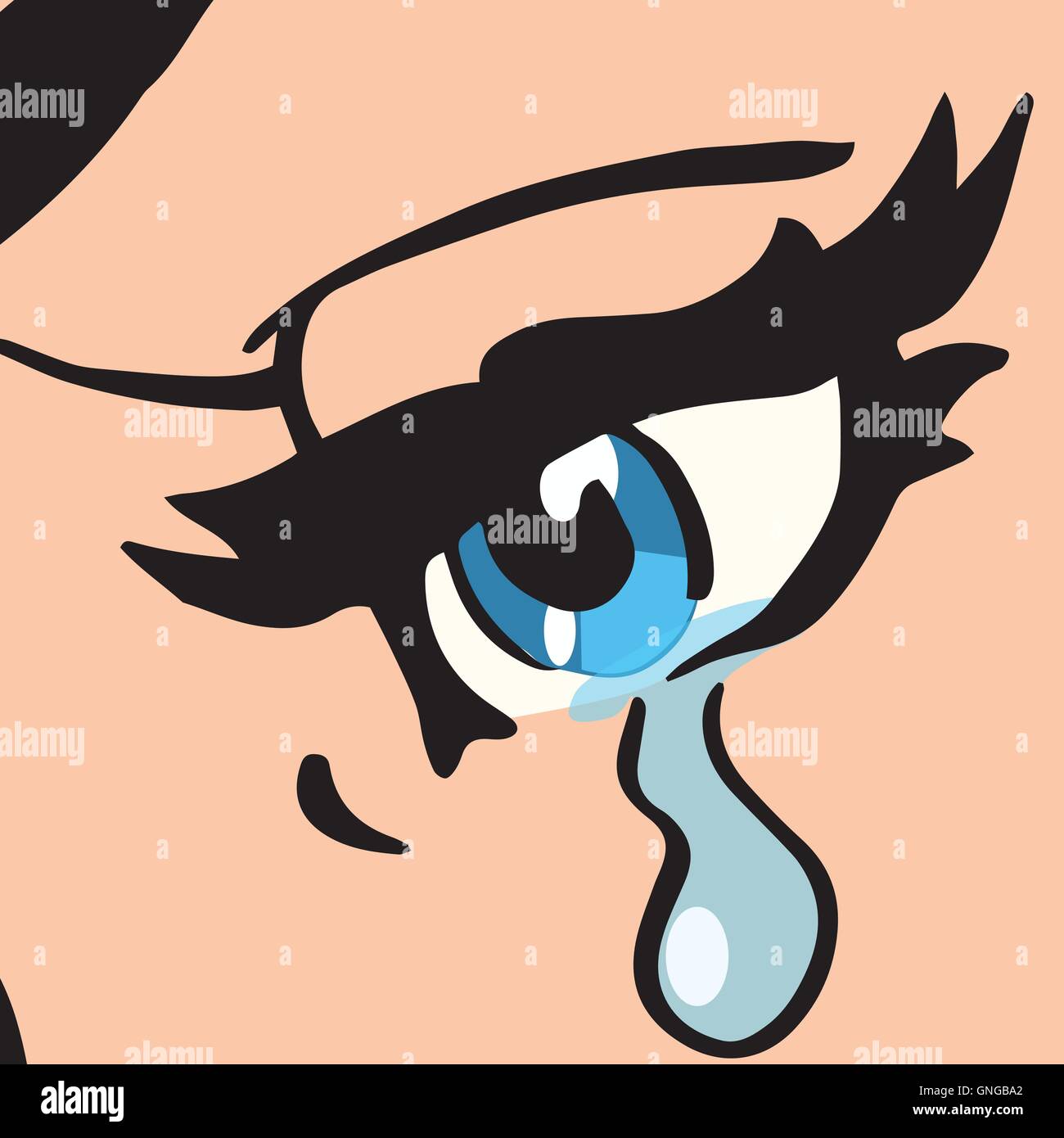 Close-up blue eyes, a woman crying Stock Vector
