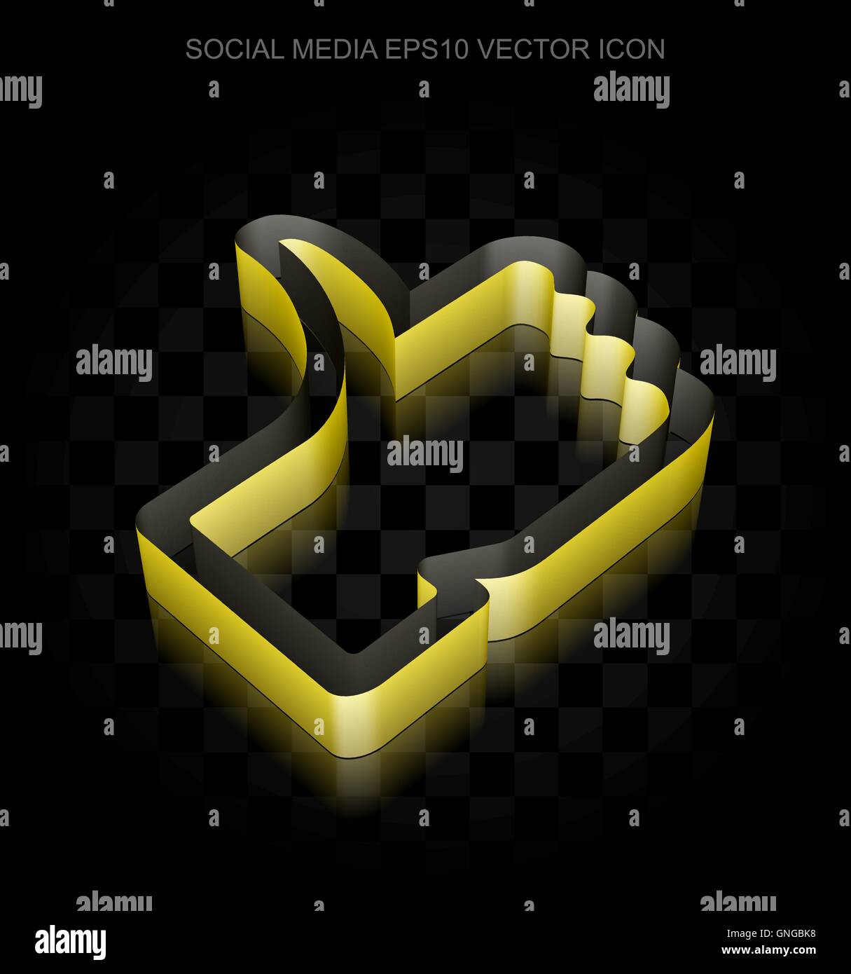 Social network icon: Yellow 3d Thumb Up made of paper, transparent shadow, EPS 10 vector. Stock Vector