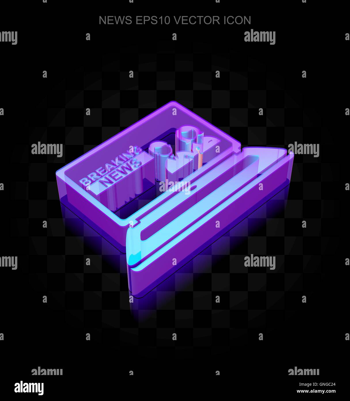 News icon: 3d neon glowing Breaking News On Laptop made of glass, EPS 10 vector. Stock Vector