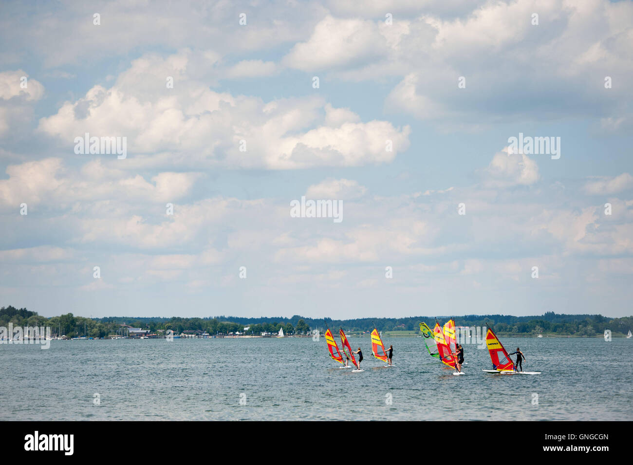 Water sports enthusiasts on the Chiemsee, 2014 Stock Photo