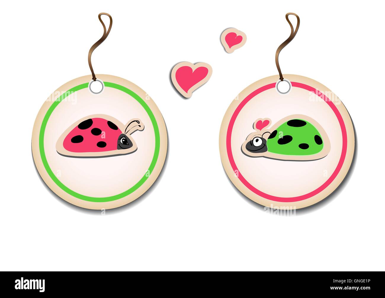 vector set of tags with ladybirds in love Stock Vector