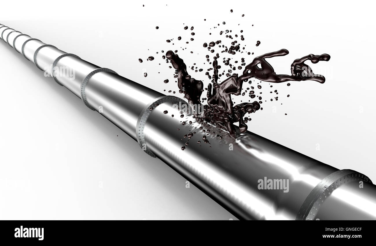 bursted copper pipe with water leaking out, 3d illustration Stock Photo