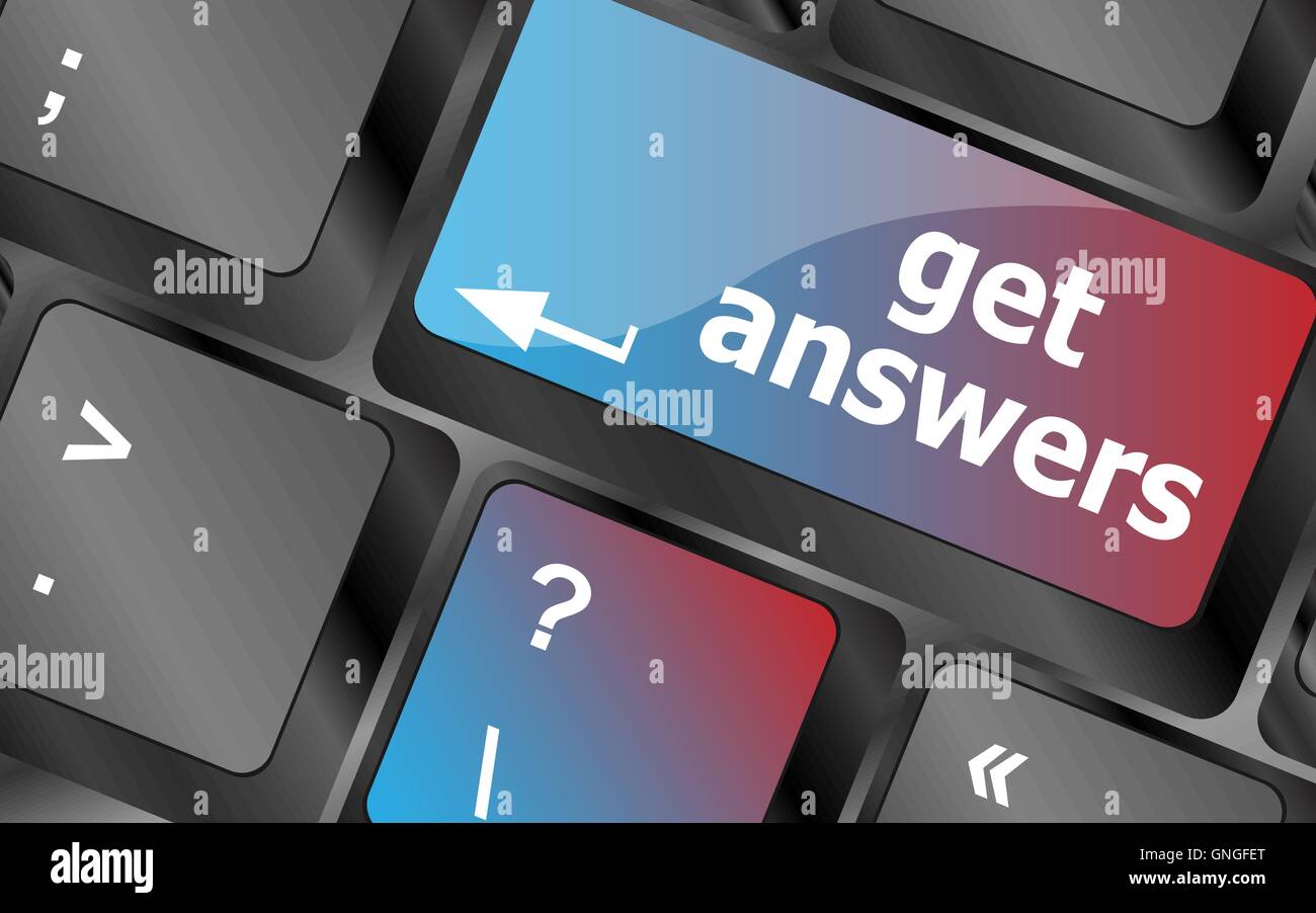 A keyboard with a key reading get answers . keyboard keys. vector ...