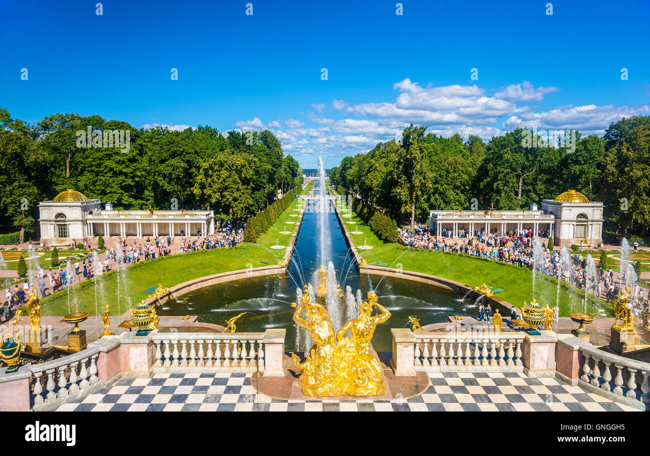 View of the Lower Gardens in Peterhof - Russia Stock Photo