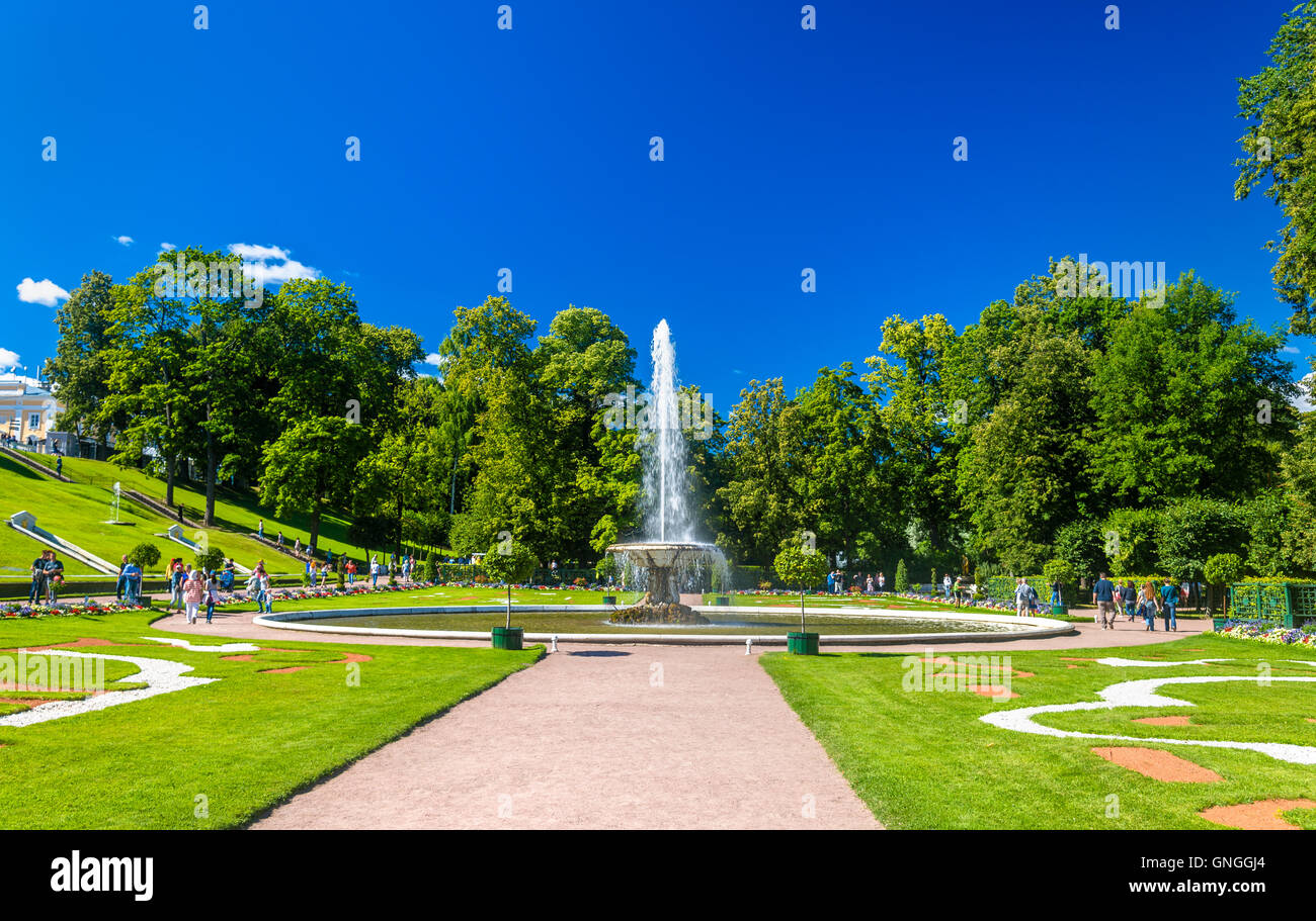 Big French fountain in Peterhof Garden - Russia Stock Photo