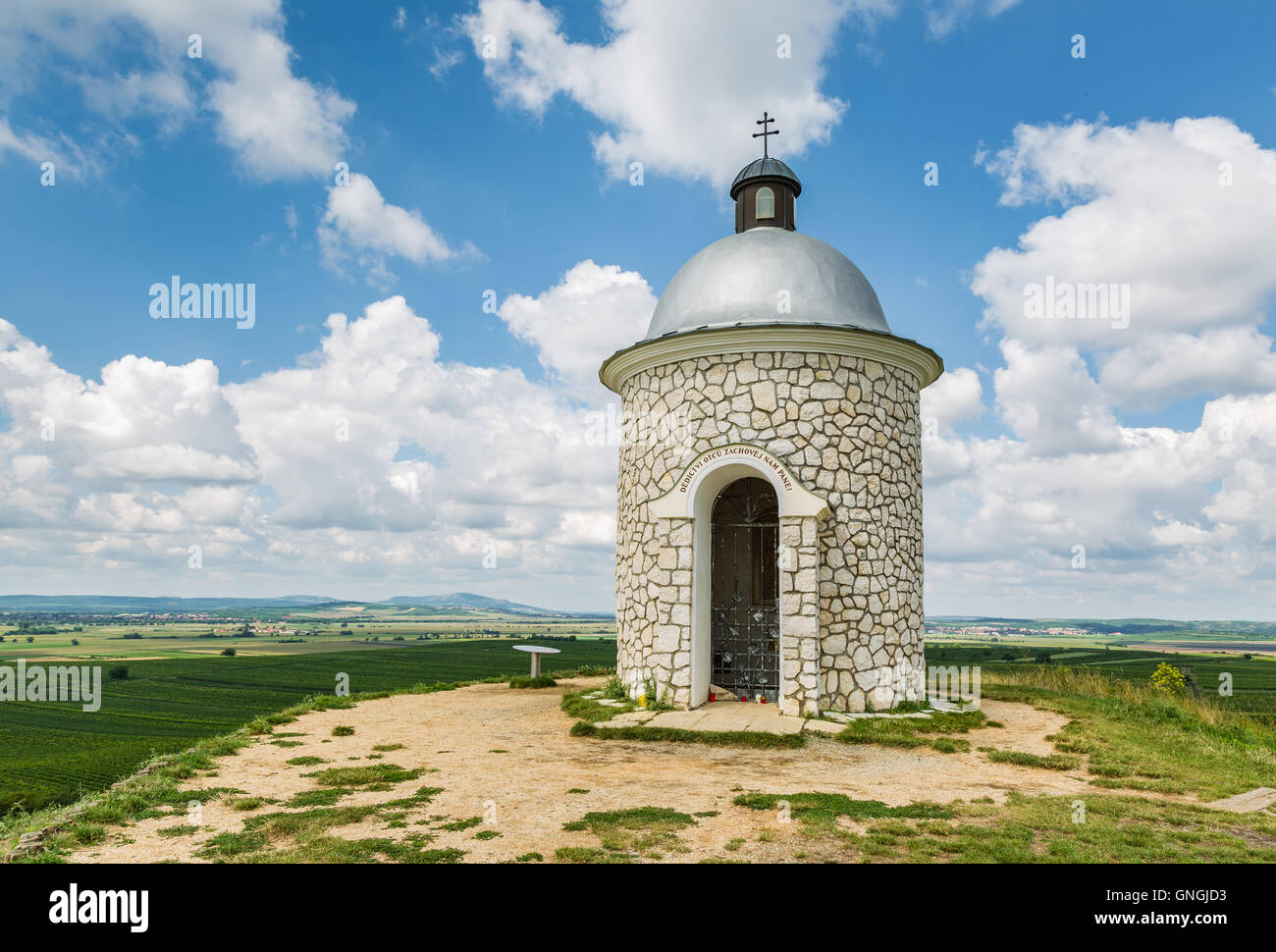 Hradistek chapel on a hill in the wine village Velke Pavlovice, Moravia, Czech Republic Stock Photo