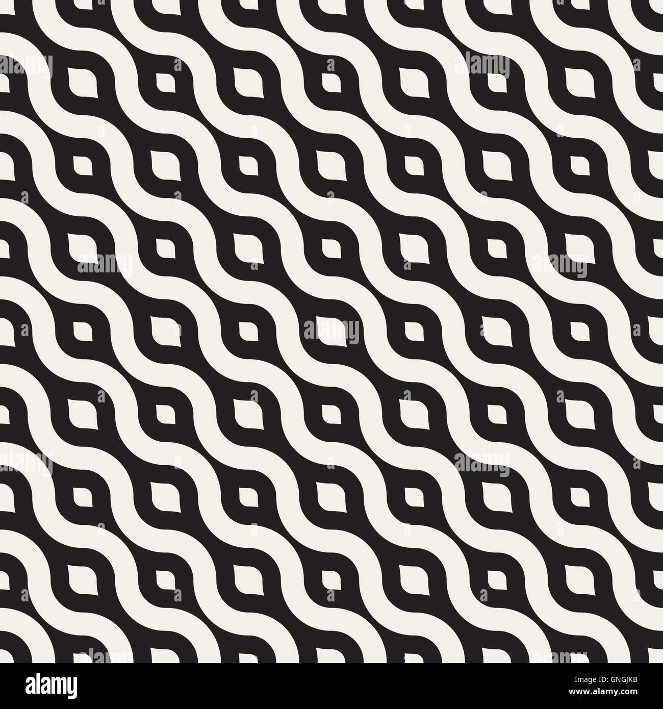 Vector Seamless Black And White Diagonal Wavy Lines Geometric Pattern ...