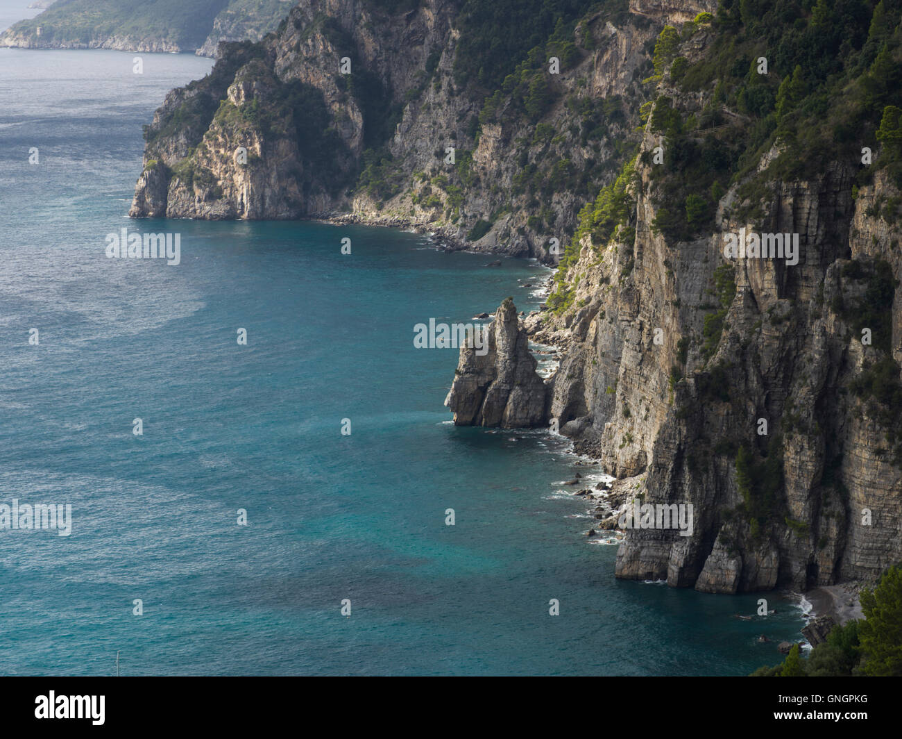 Elevated view of coast, Amalfi Coast, Salerno, Campania, Italy Stock ...