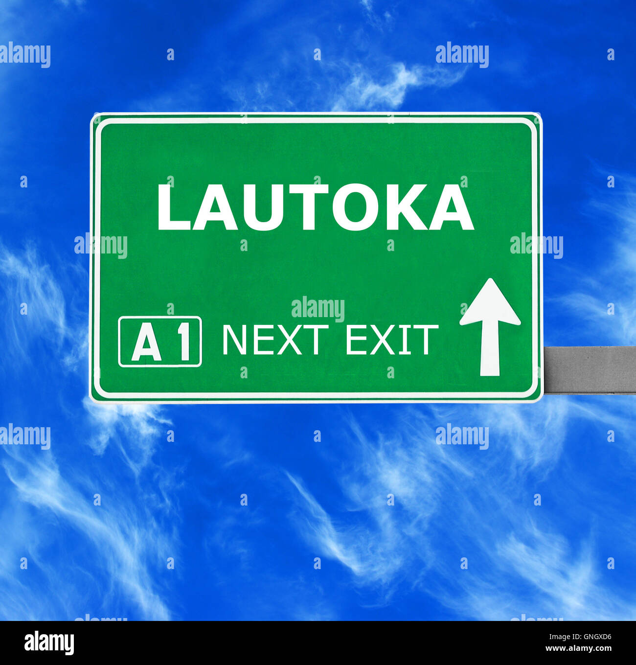 LAUTOKA road sign against clear blue sky Stock Photo