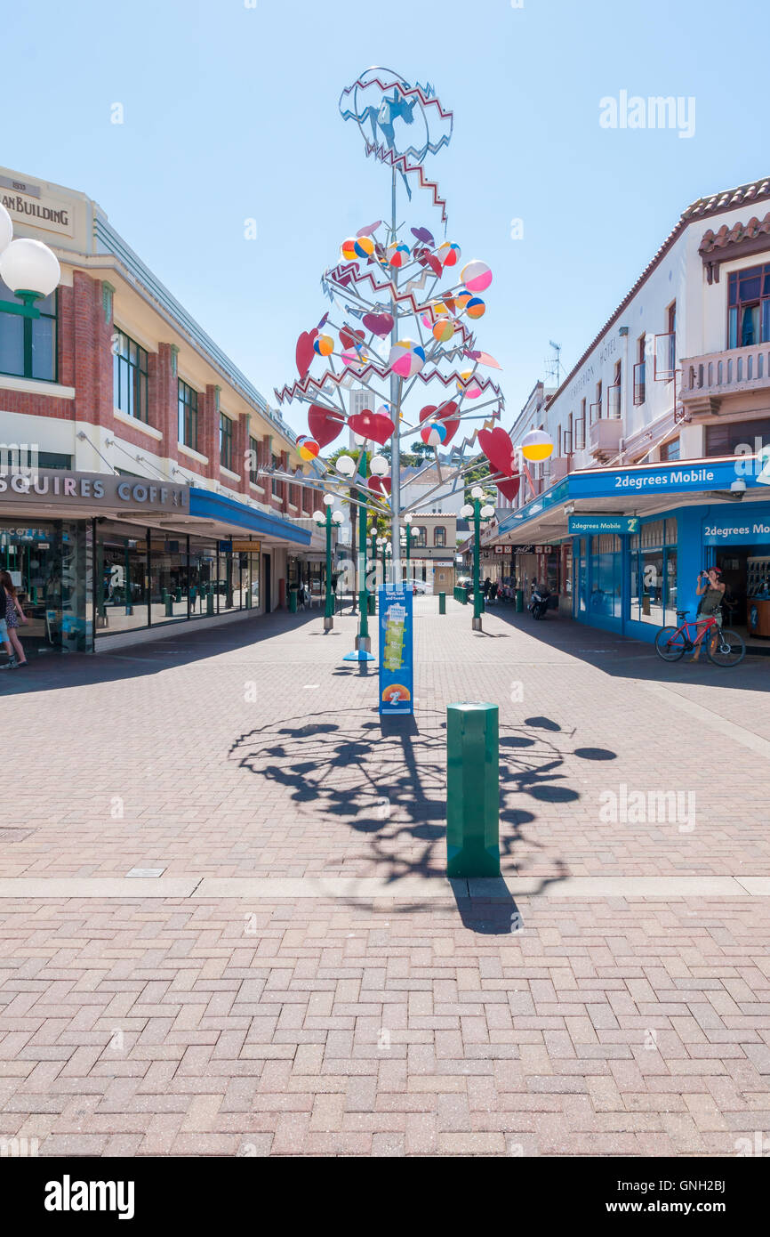 Christmas decorations in Emerson and Market Street shopping area in the Art Deco City of Napier in New Zealand Stock Photo