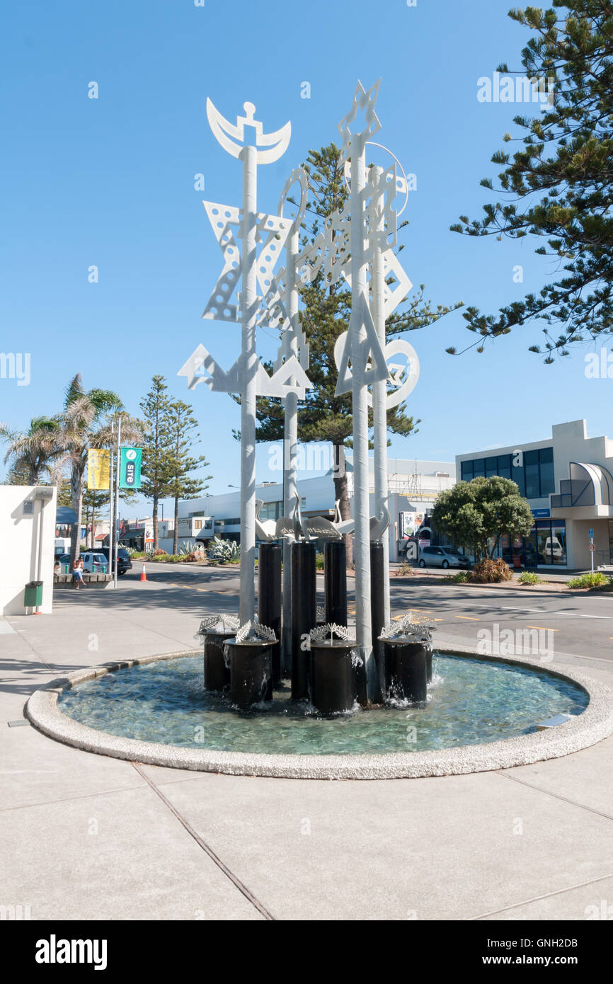 Fountain on Marine Parade in the Art Deco City of Napier in New Zealand Stock Photo