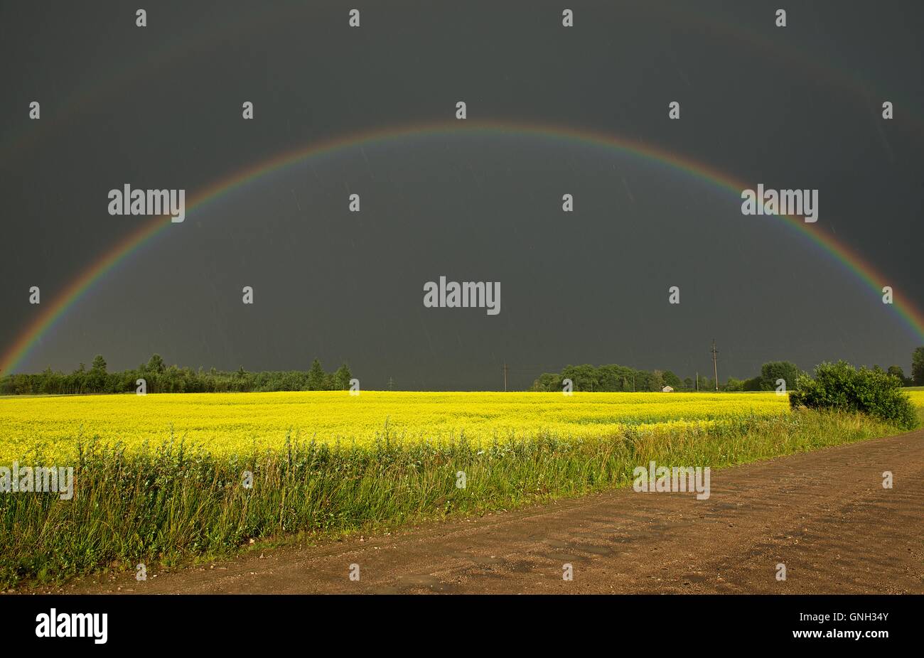 Double rainbow over rural landscape, Lithuania Stock Photo - Alamy