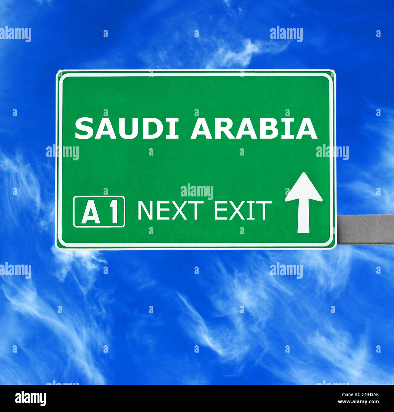 SAUDI ARABIA road sign against clear blue sky Stock Photo Alamy