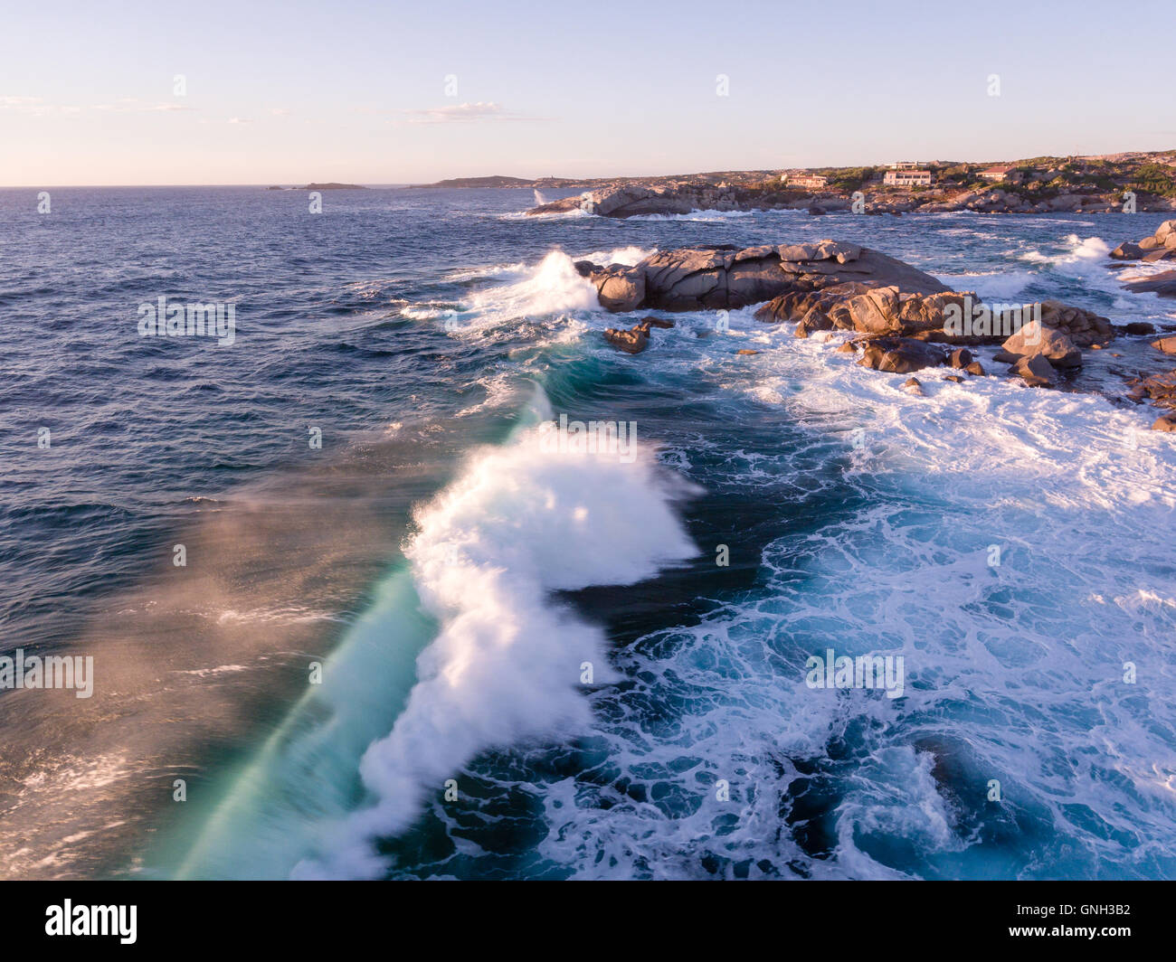 Waves breaking along the coastline, Corsica, France Stock Photo