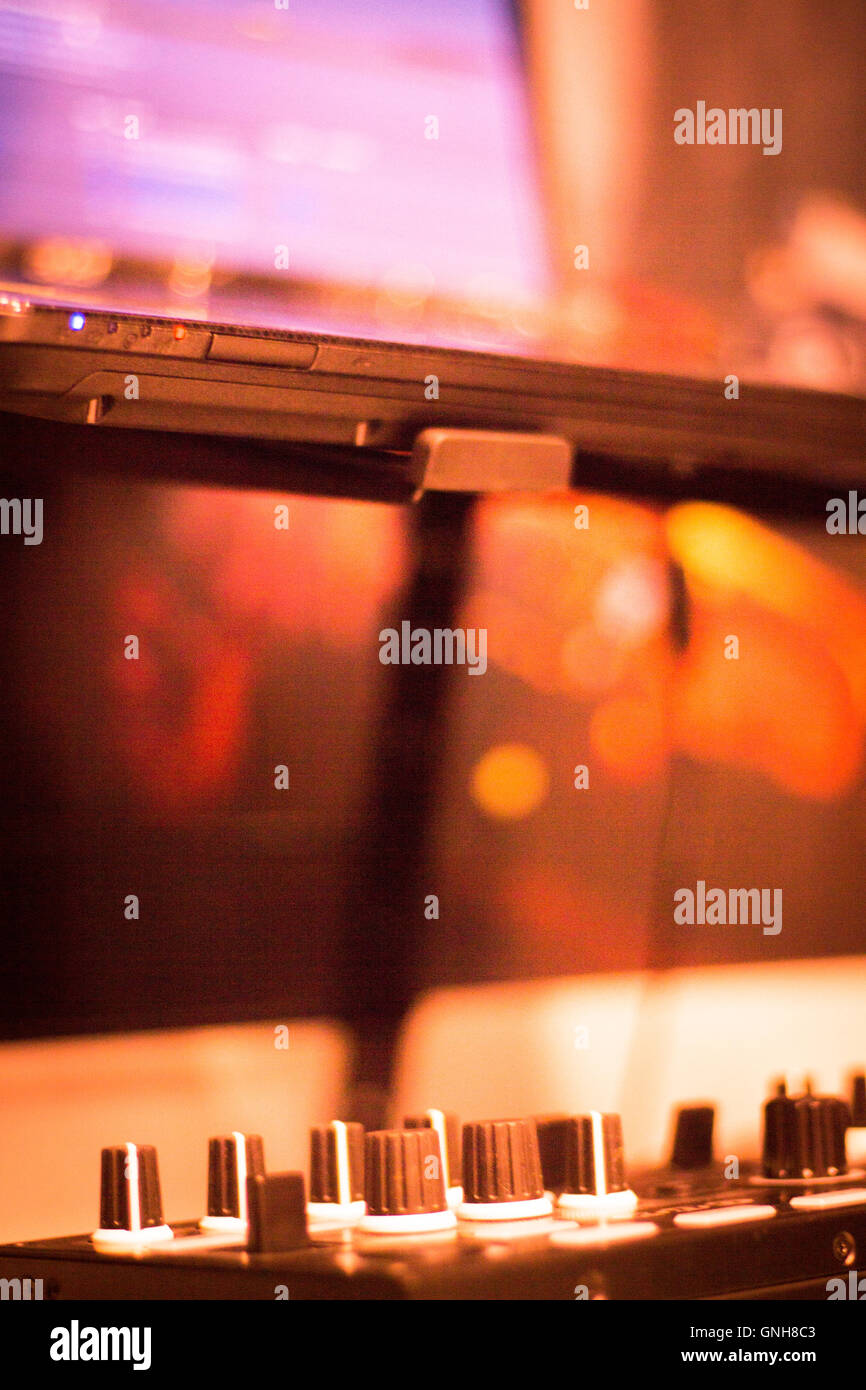 Professional sound recording audio studio digital equipment, amplifier, knobs and graphic