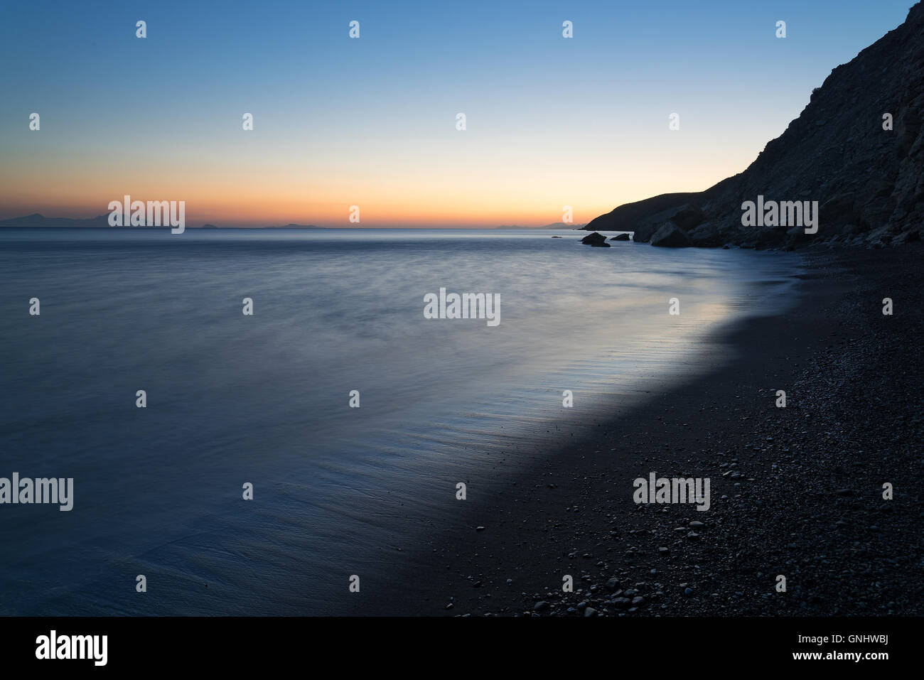 Beach at sunset in Kos island, Greece Stock Photo