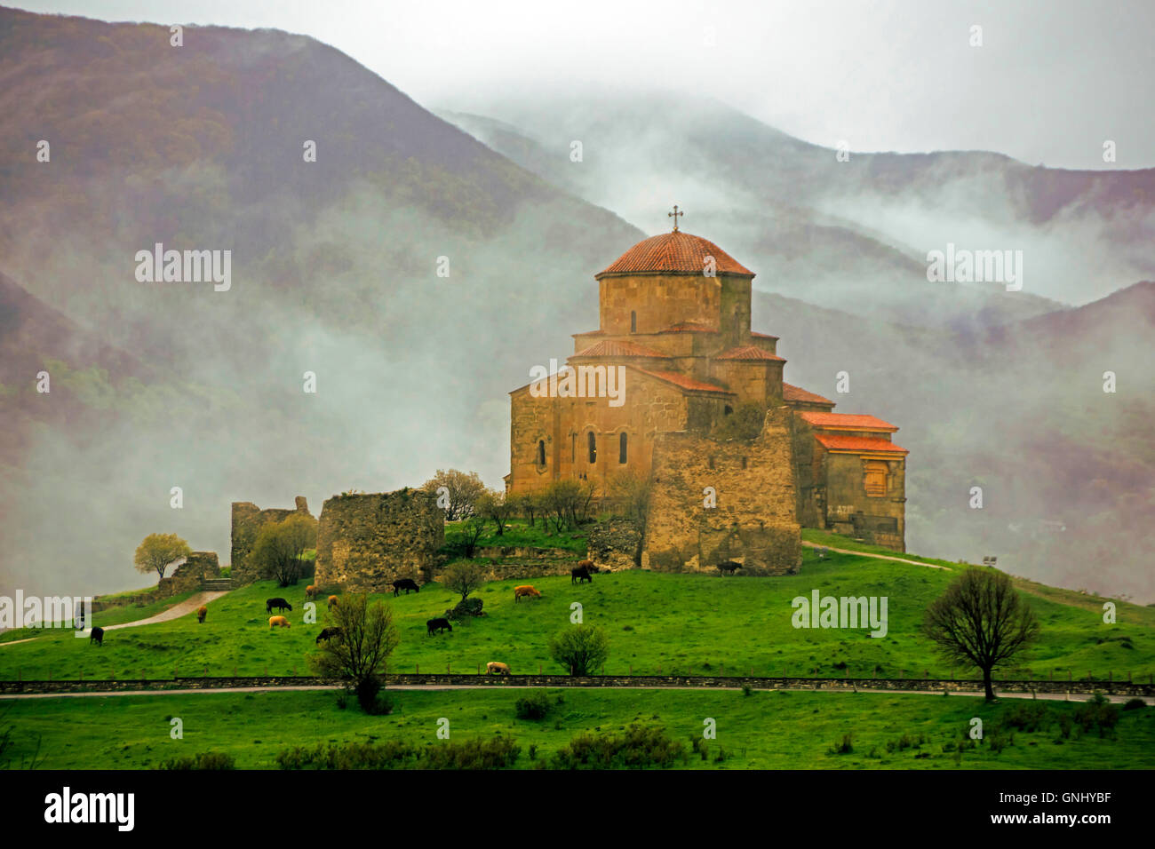 Jvari (Holy Cross) Monastery in Mtskheta, Georgia. Stock Photo