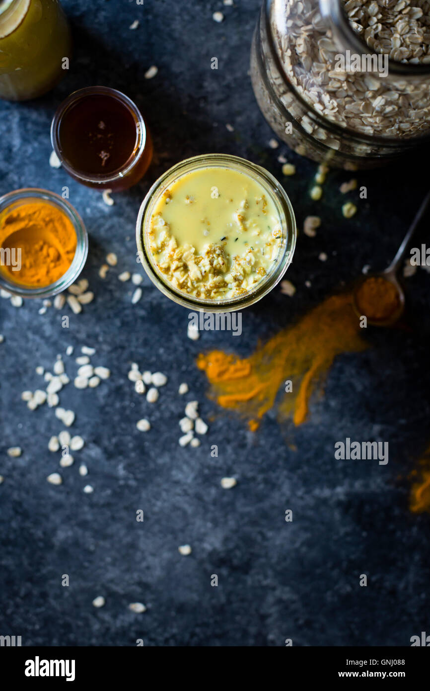 Golden milk overnight oats ingredients (gluten free Stock Photo Alamy