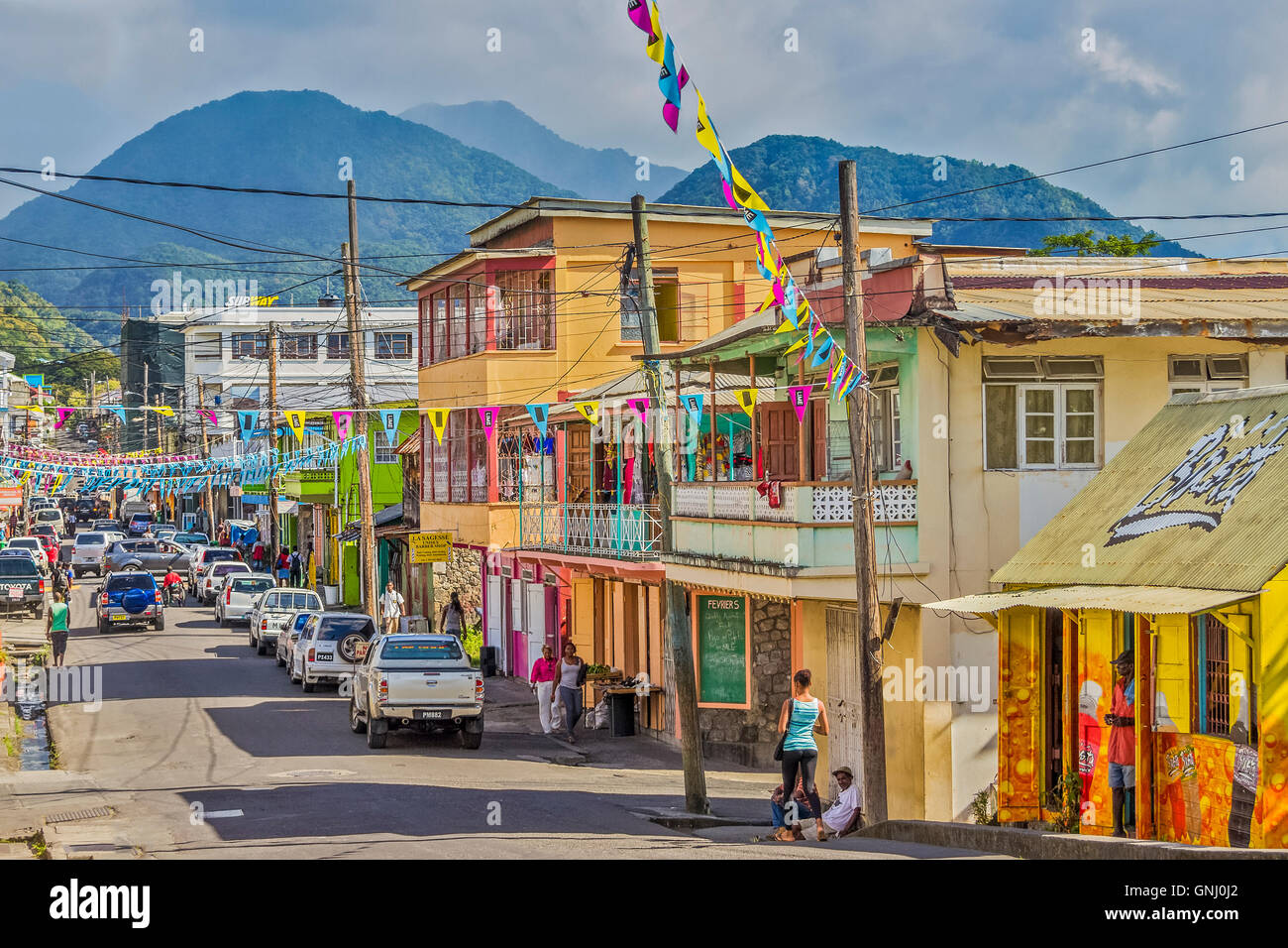 A Busy Road In Roseau Dominica West Indies Stock Photo