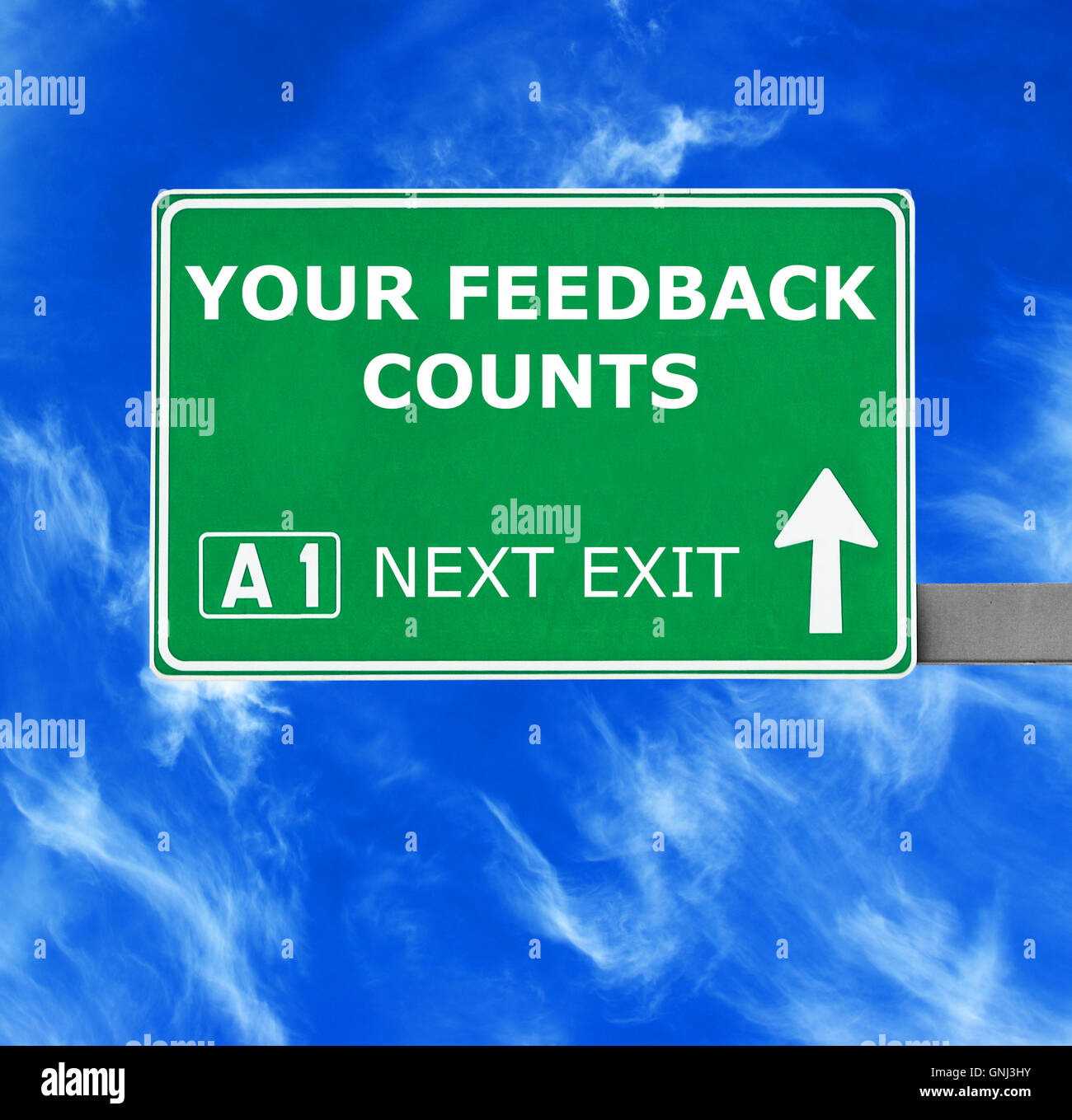 YOUR FEEDBACK COUNTS road sign against clear blue sky Stock Photo - Alamy