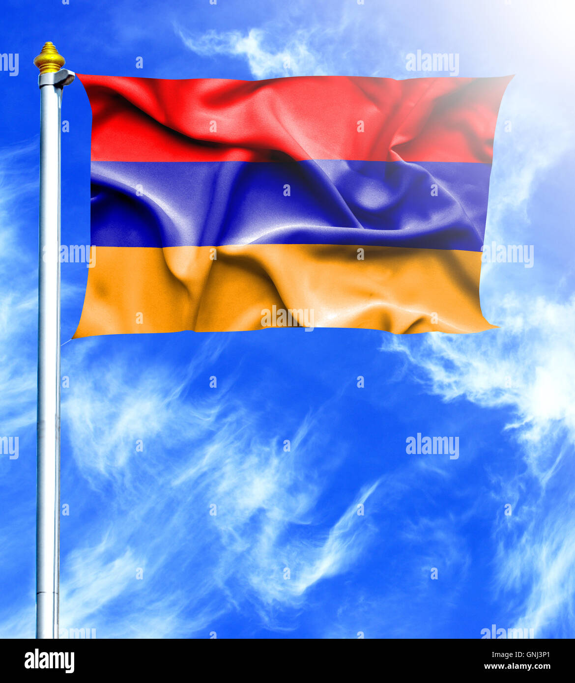 Blue sky and mast with hanged waving flag of Armenia Stock Photo - Alamy