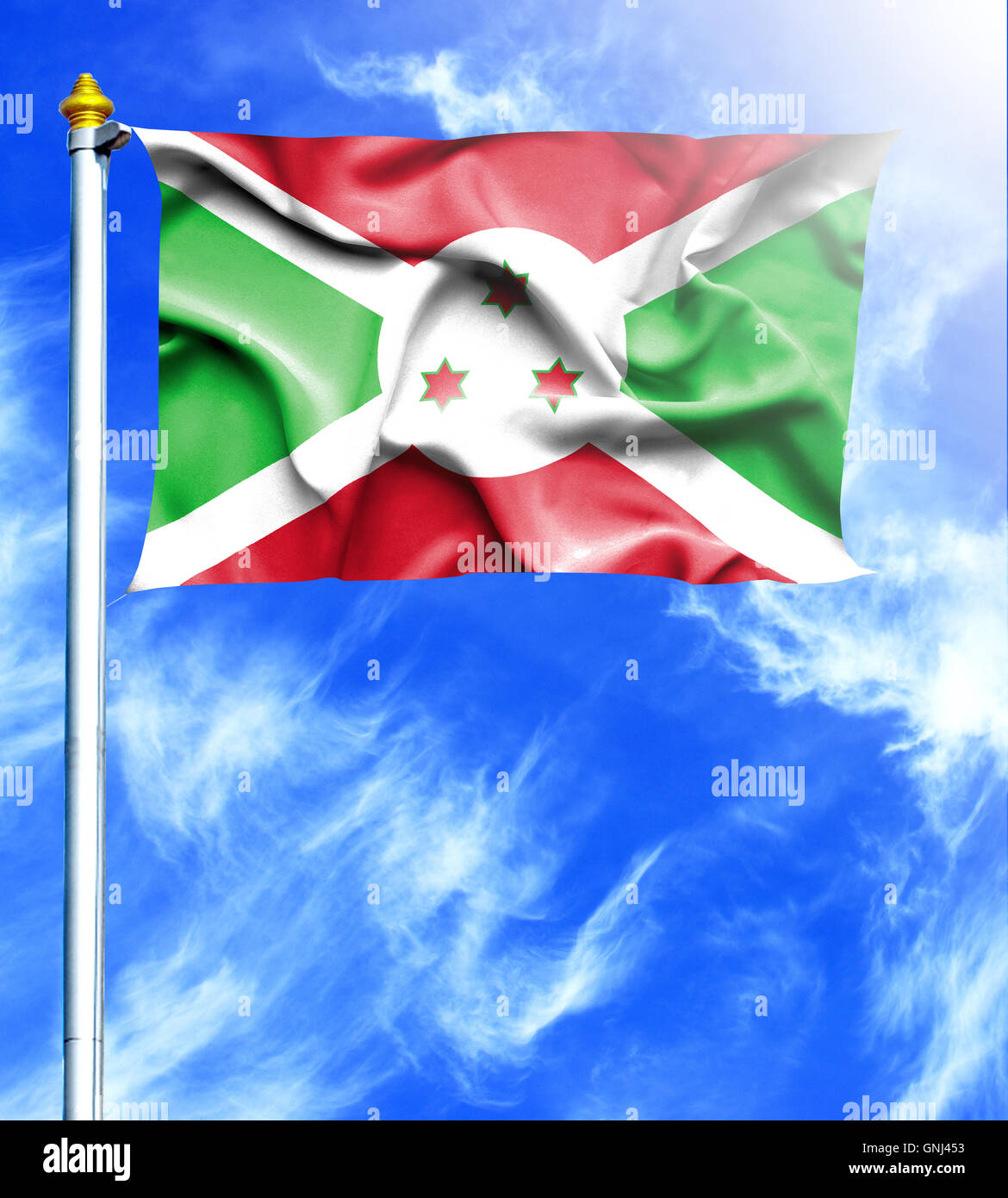 Blue sky and mast with hanged waving flag of Burundi Stock Photo - Alamy