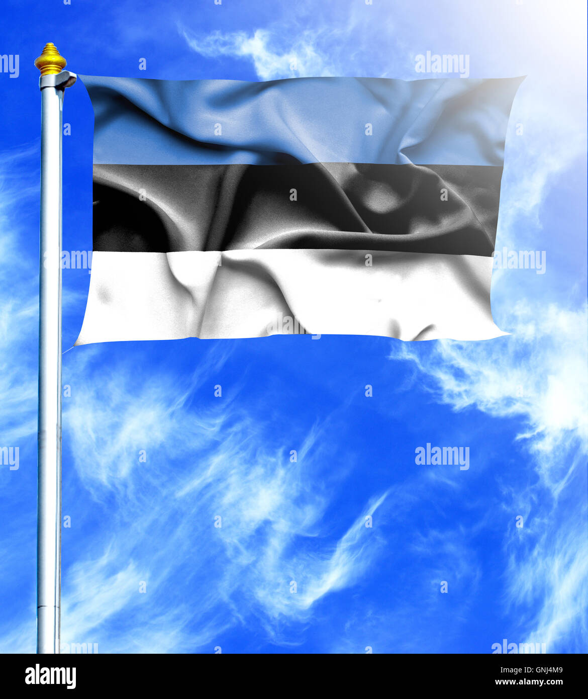 Blue sky and mast with hanged waving flag of Estonia Stock Photo - Alamy