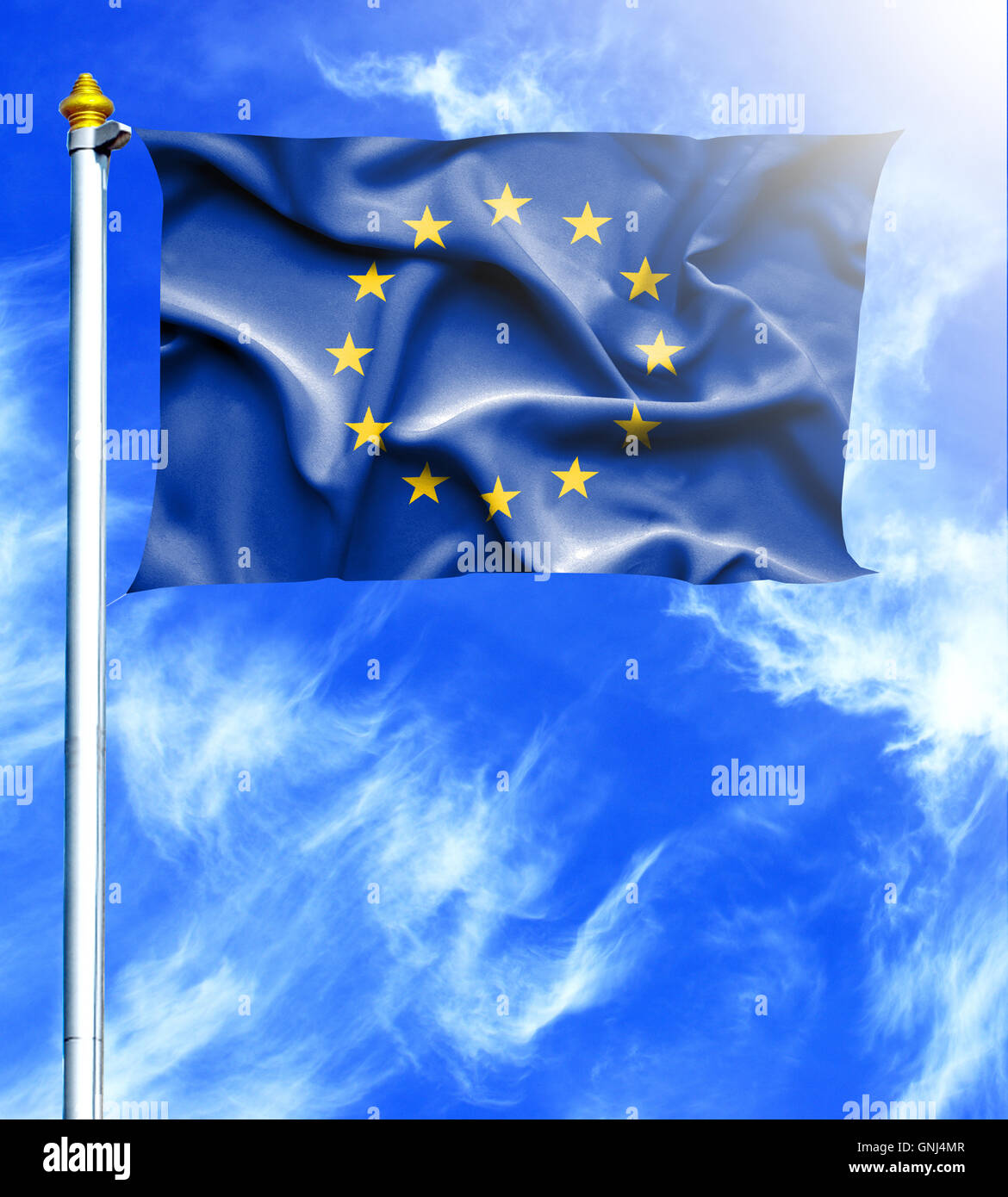 Blue sky and mast with hanged waving flag of European Union Stock Photo ...