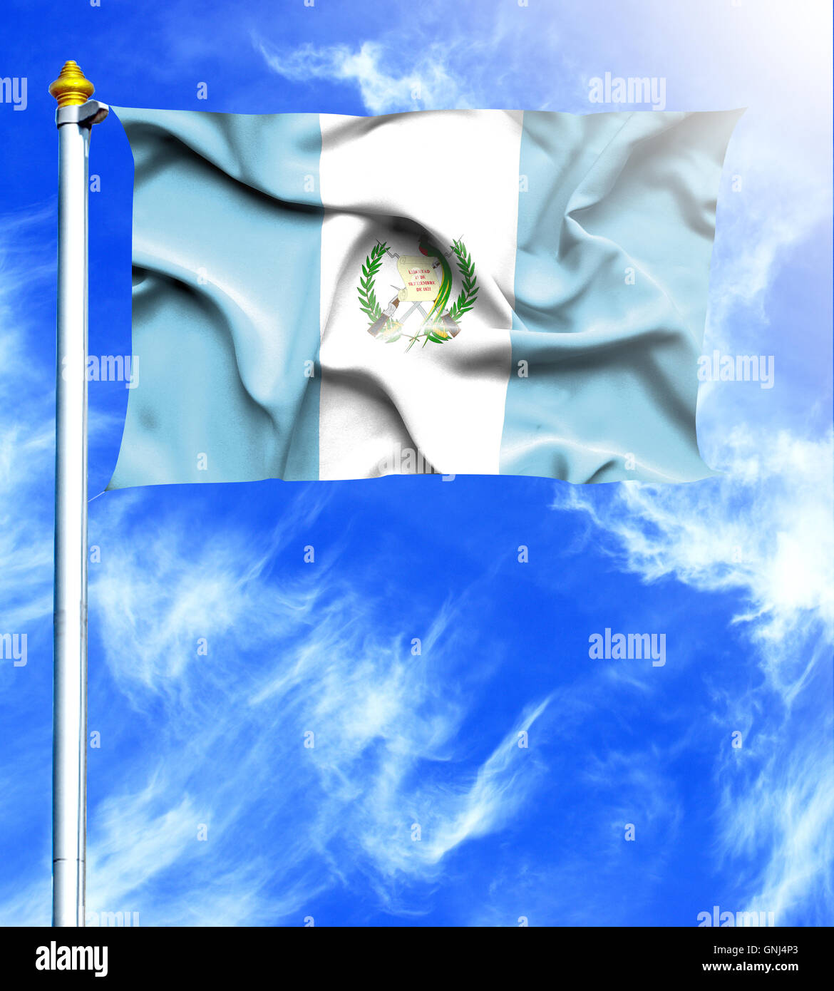 Blue sky and mast with hanged waving flag of Guatemala Stock Photo - Alamy