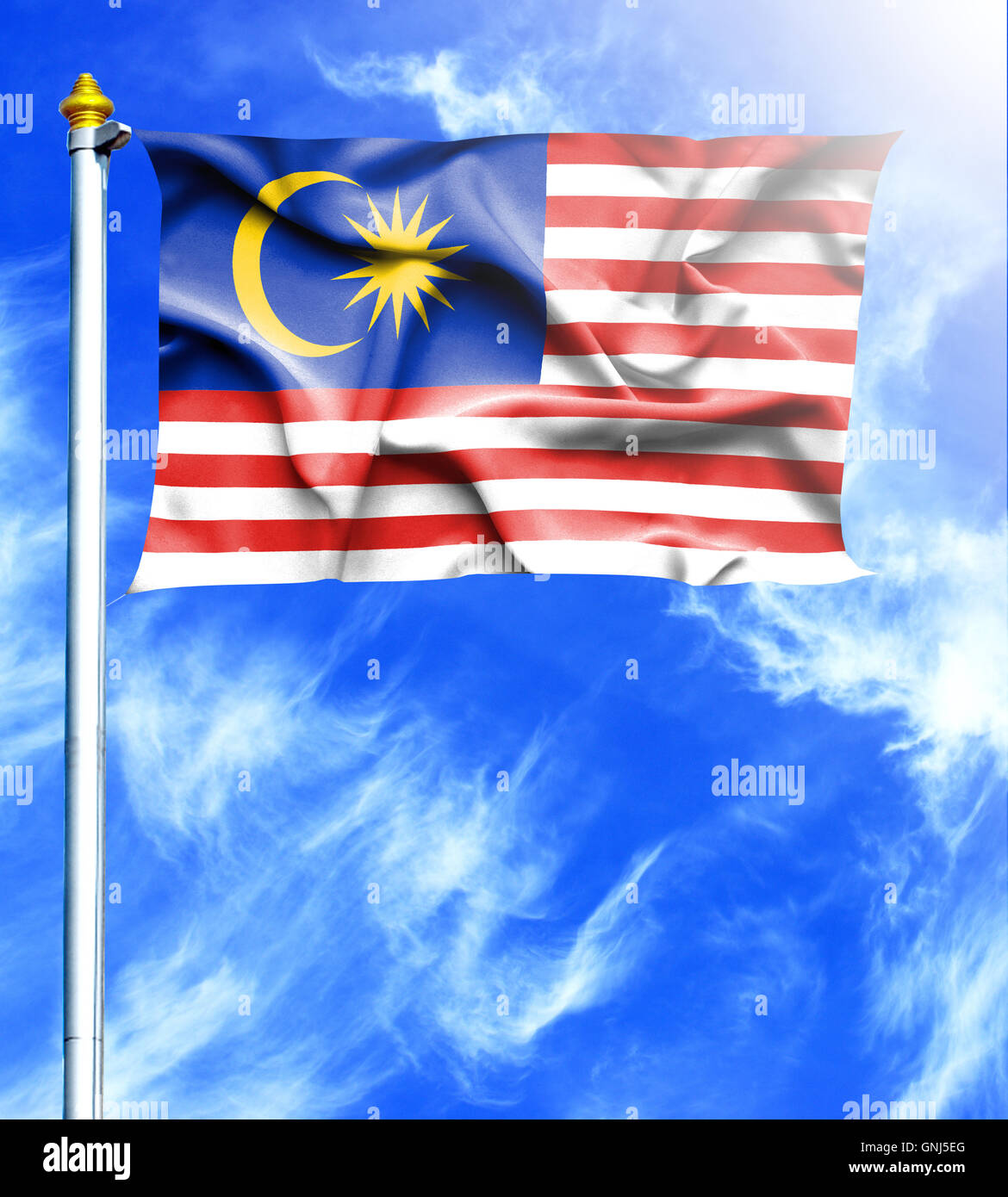 Blue sky and mast with hanged waving flag of Malaysia Stock Photo - Alamy
