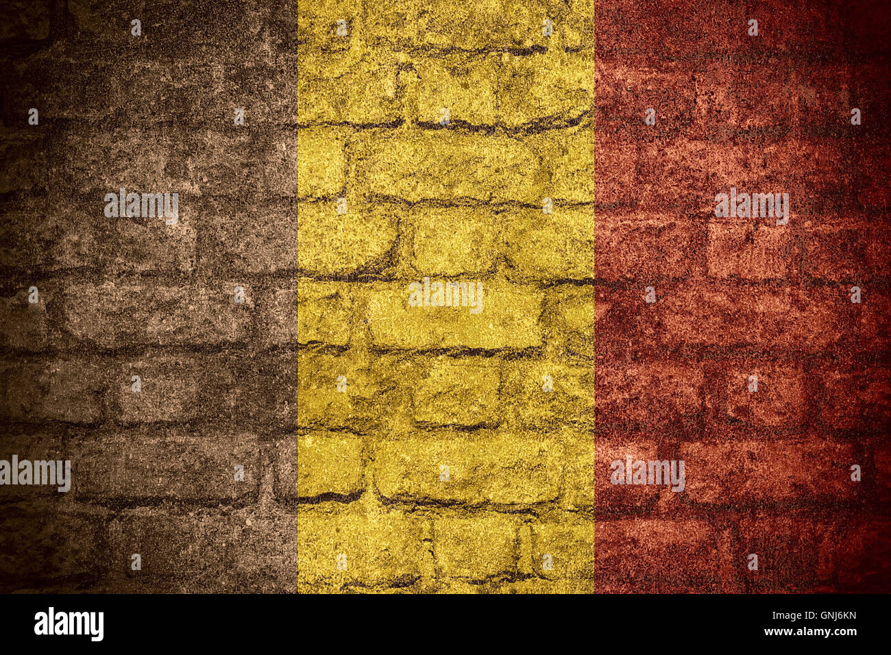 flag of Belgium or Belgian banner on brick texture Stock Photo