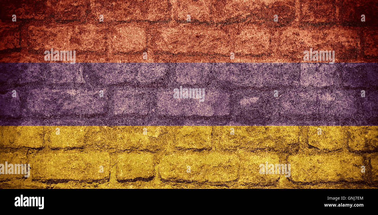 flag of Armenia or Armenian banner on brick texture Stock Photo