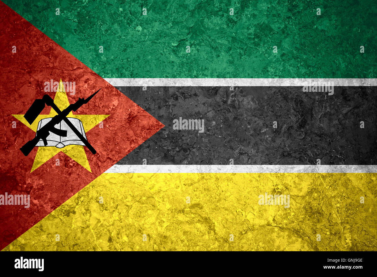flag of Mozambique or Mozambican banner on vintage background Stock Photo