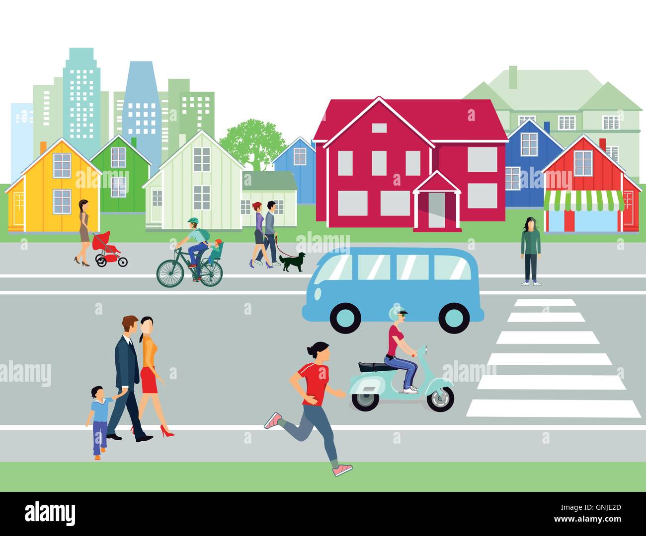 Street in the city with people Stock Vector