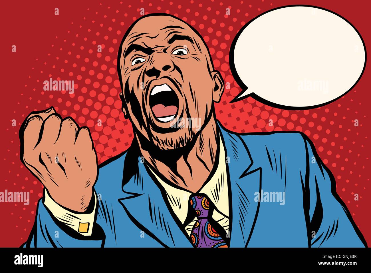 Emotional strong black man with a fist Stock Vector