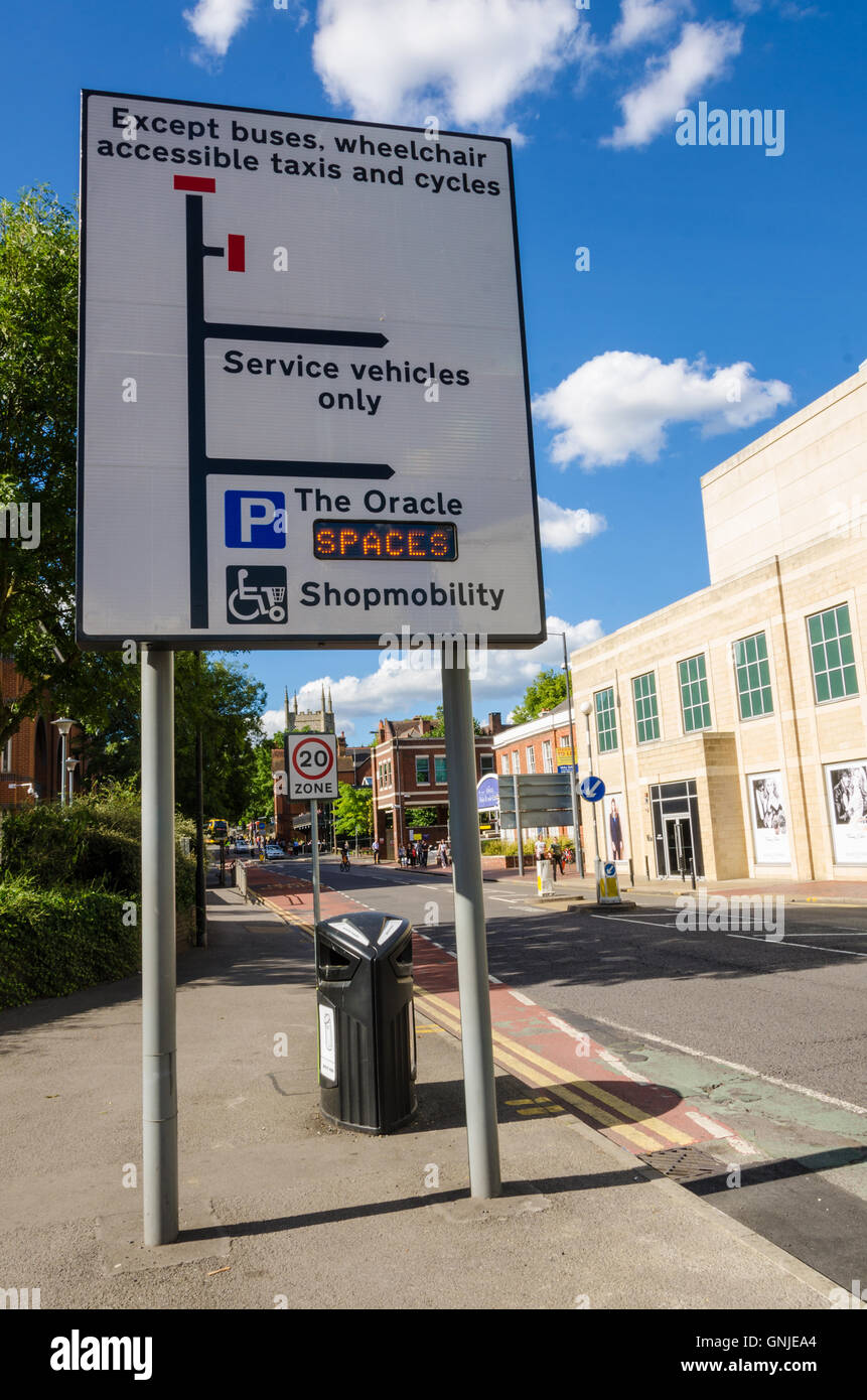 A street sign giving directions on Bridge Street in Reading, Berkshire. Stock Photo