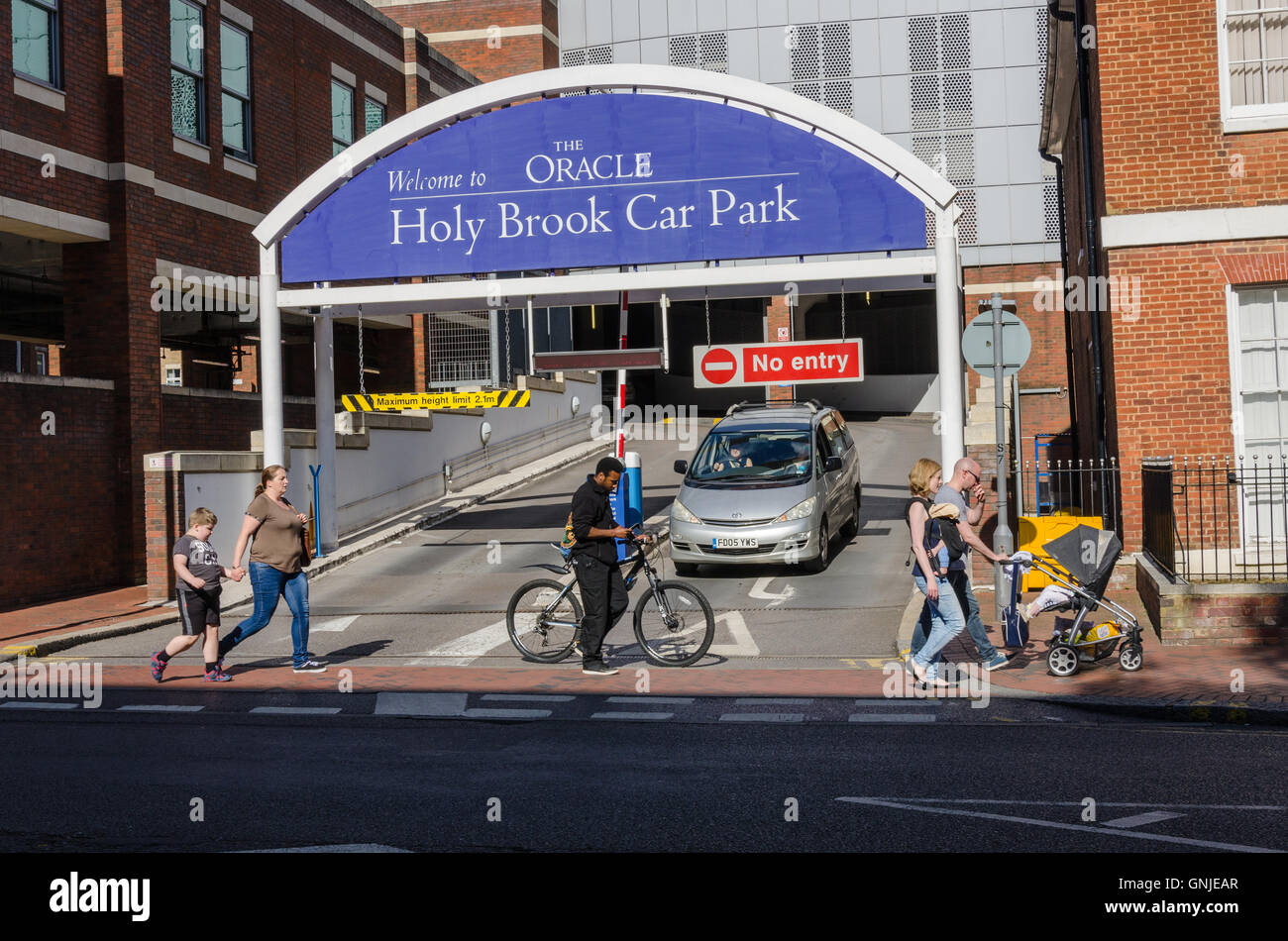 The entrance to The Oracle Holy Brook car park in Reading, Berkshire. Stock Photo