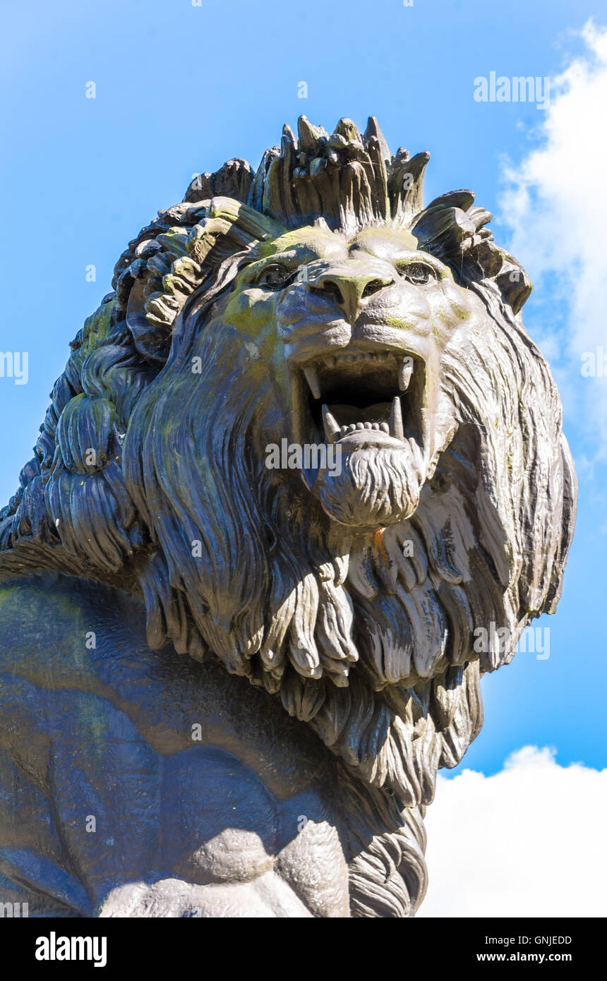 The Maiwand Lion stands in the centre of Forbury Gardens in Reading, Berkshire. Stock Photo