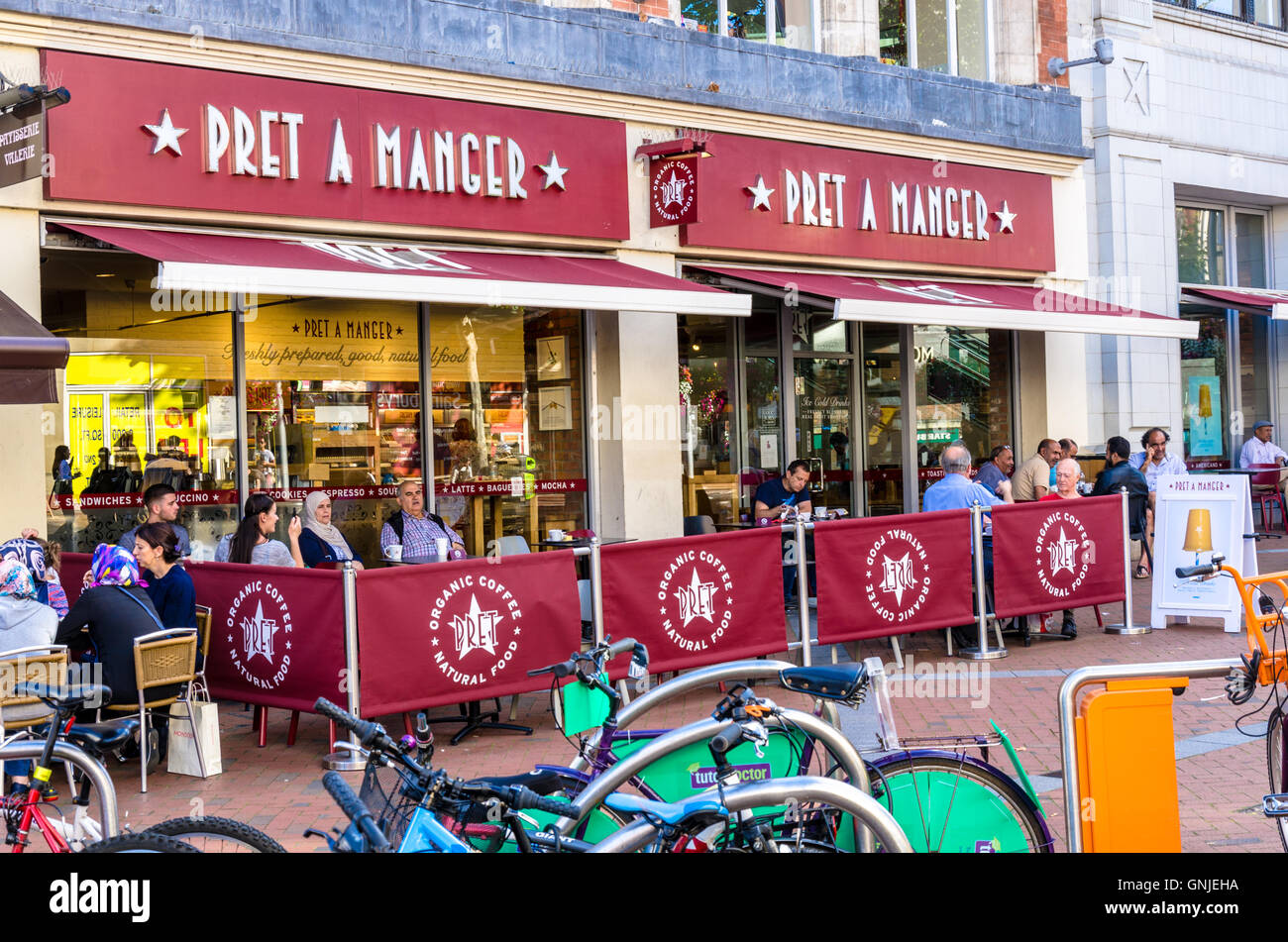 The Pret a Manger coffee shop on Broad Street in Reading, Berkshire. Stock Photo