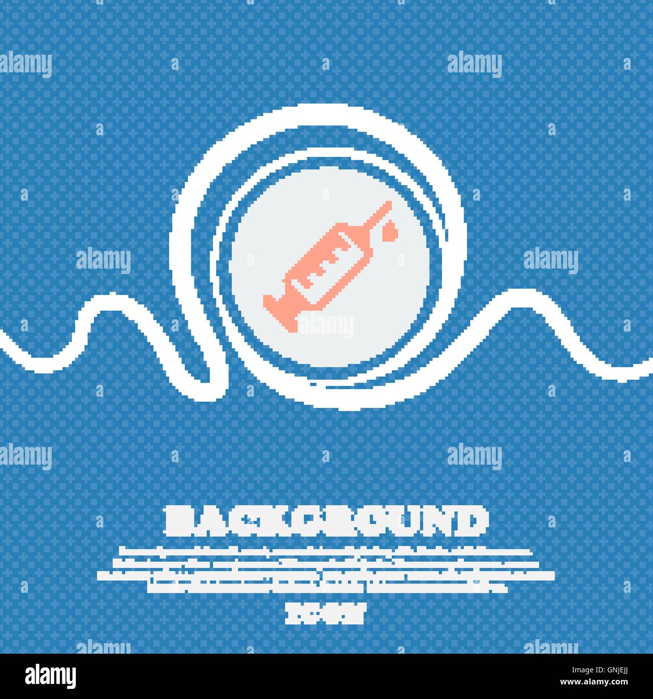 syringe icon sign. Blue and white abstract background flecked with ...
